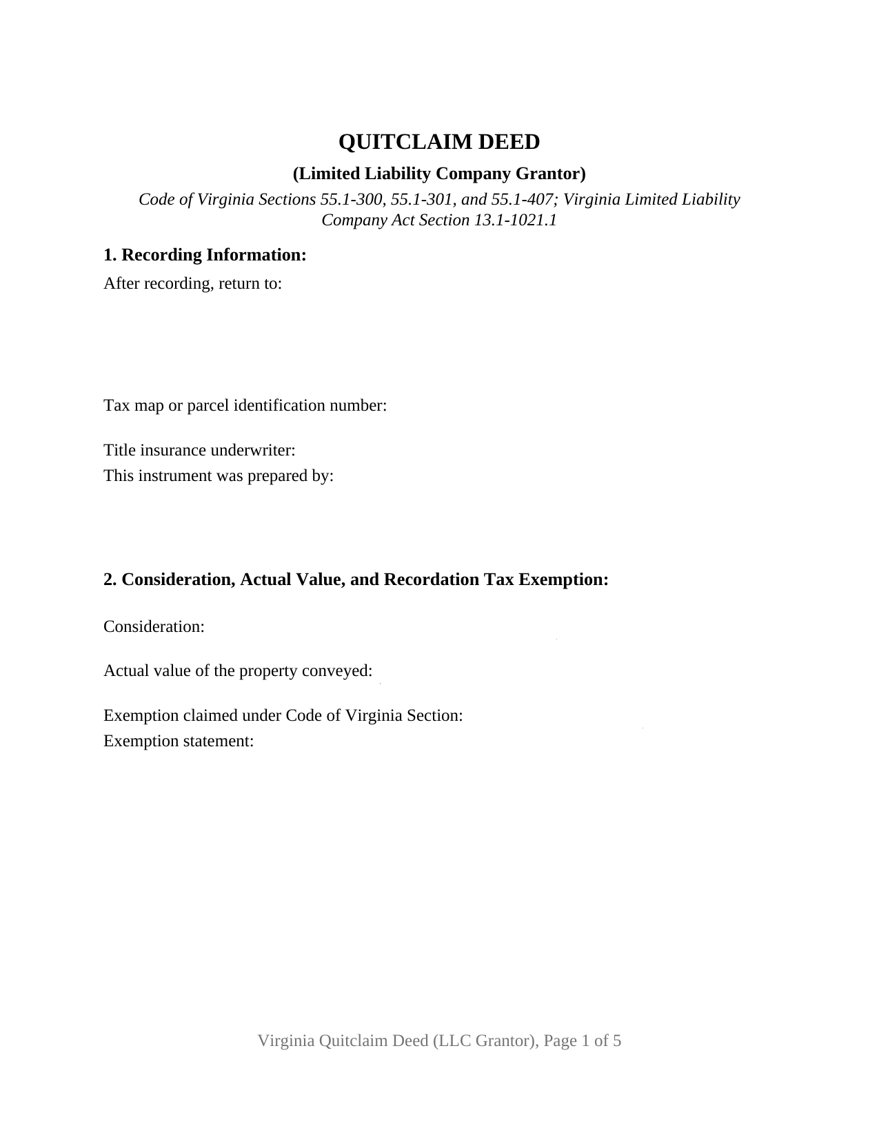 Buchanan County Quitclaim Deed (LLC Grantor) Form