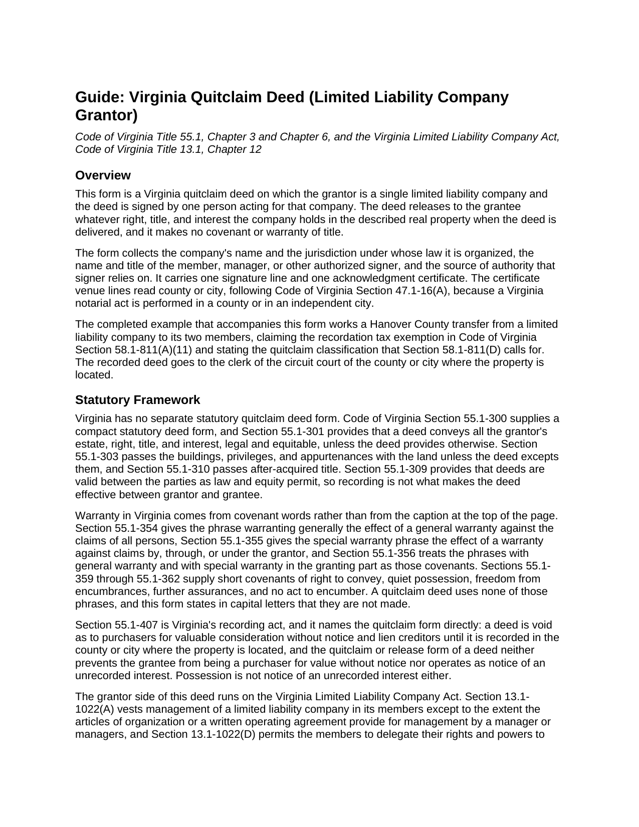 Buchanan County Quitclaim Deed (LLC Grantor) Guide