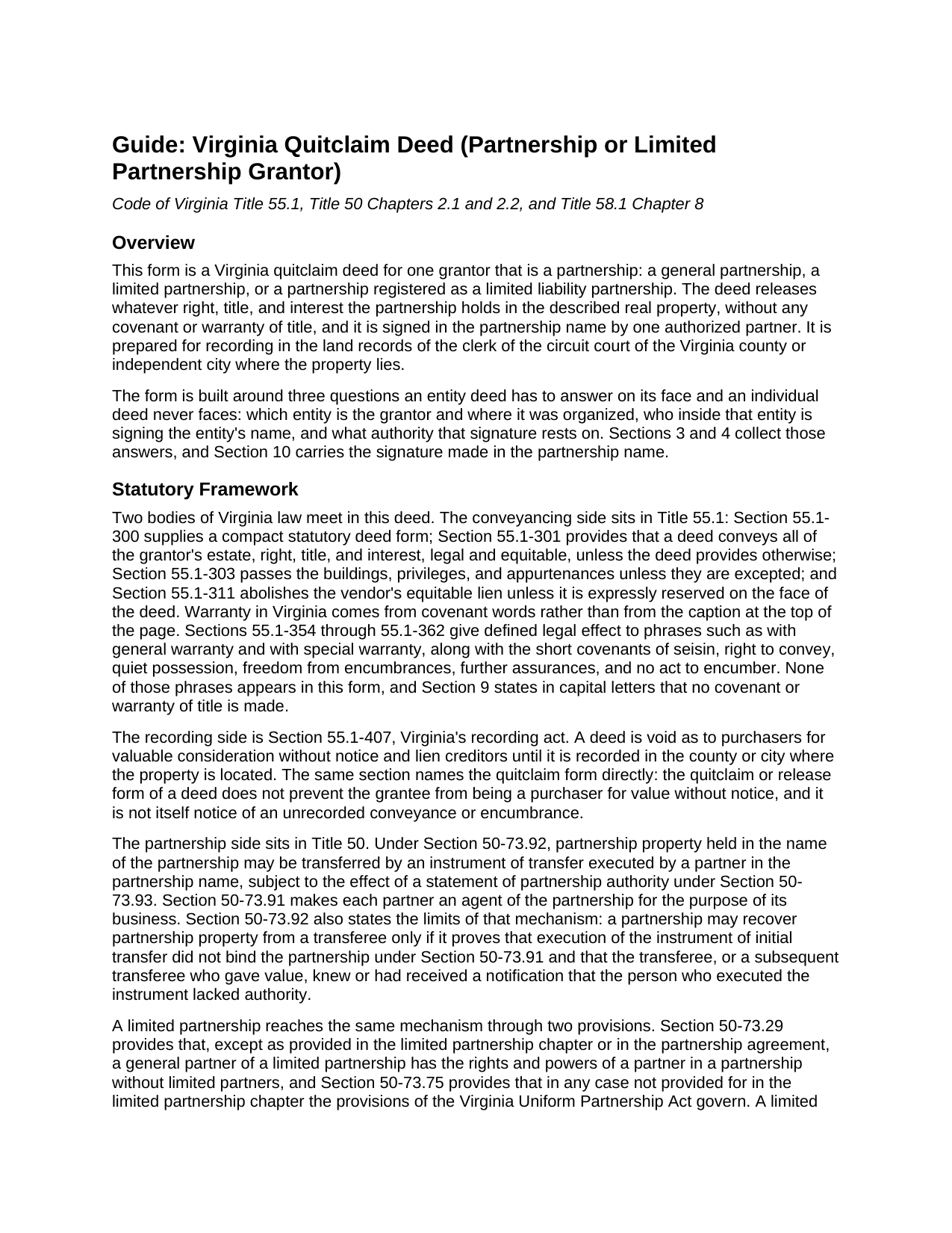 Accomack County Quitclaim Deed (Partnership or Limited Partnership Grantor) Guide