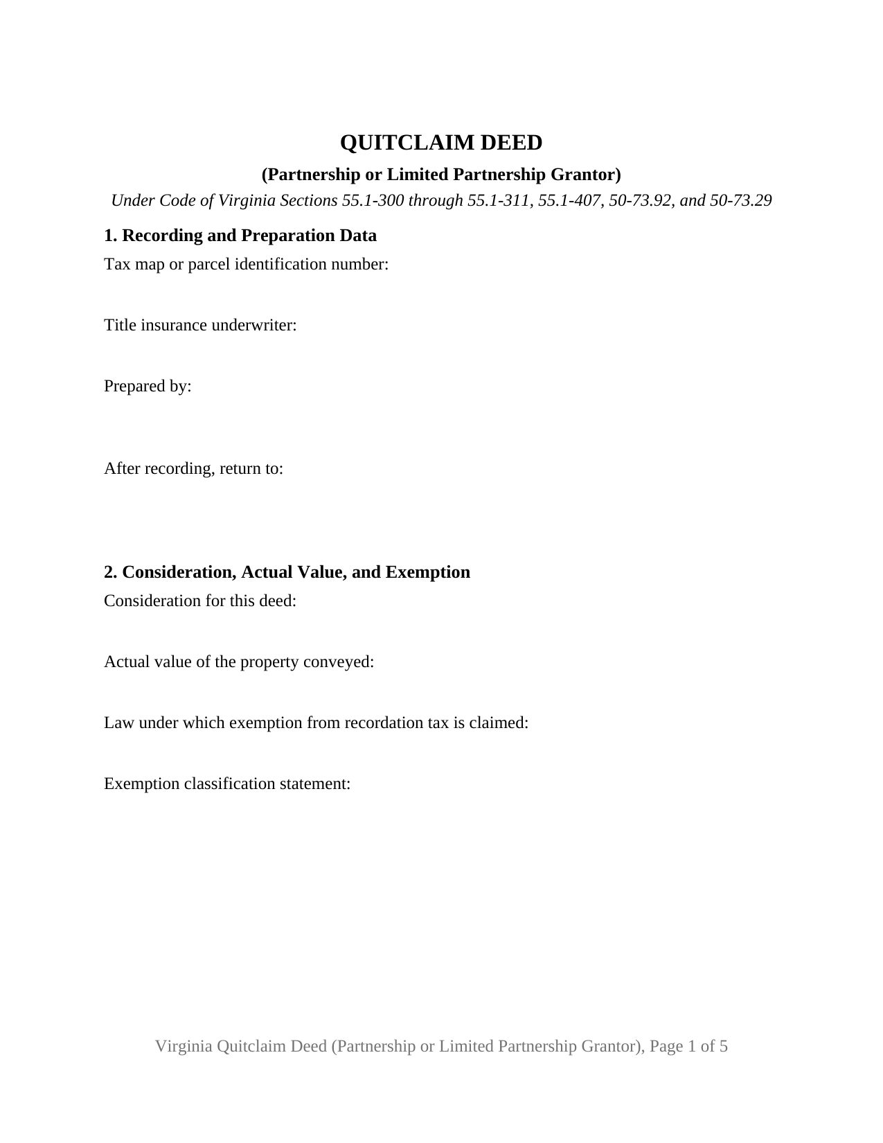 Accomack County Quitclaim Deed (Partnership or Limited Partnership Grantor) Form