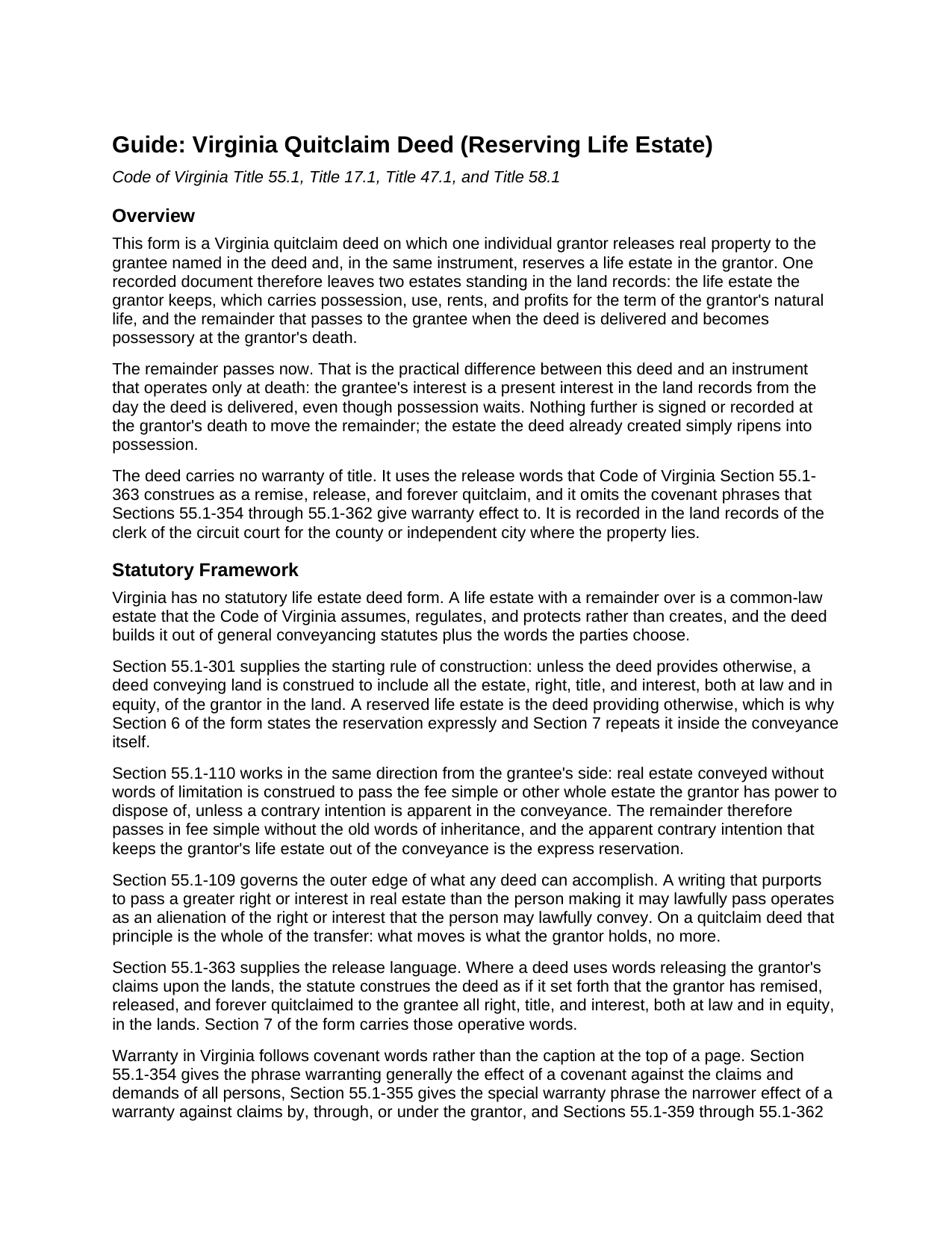 Clarke County Quitclaim Deed (Reserving Life Estate) Guide