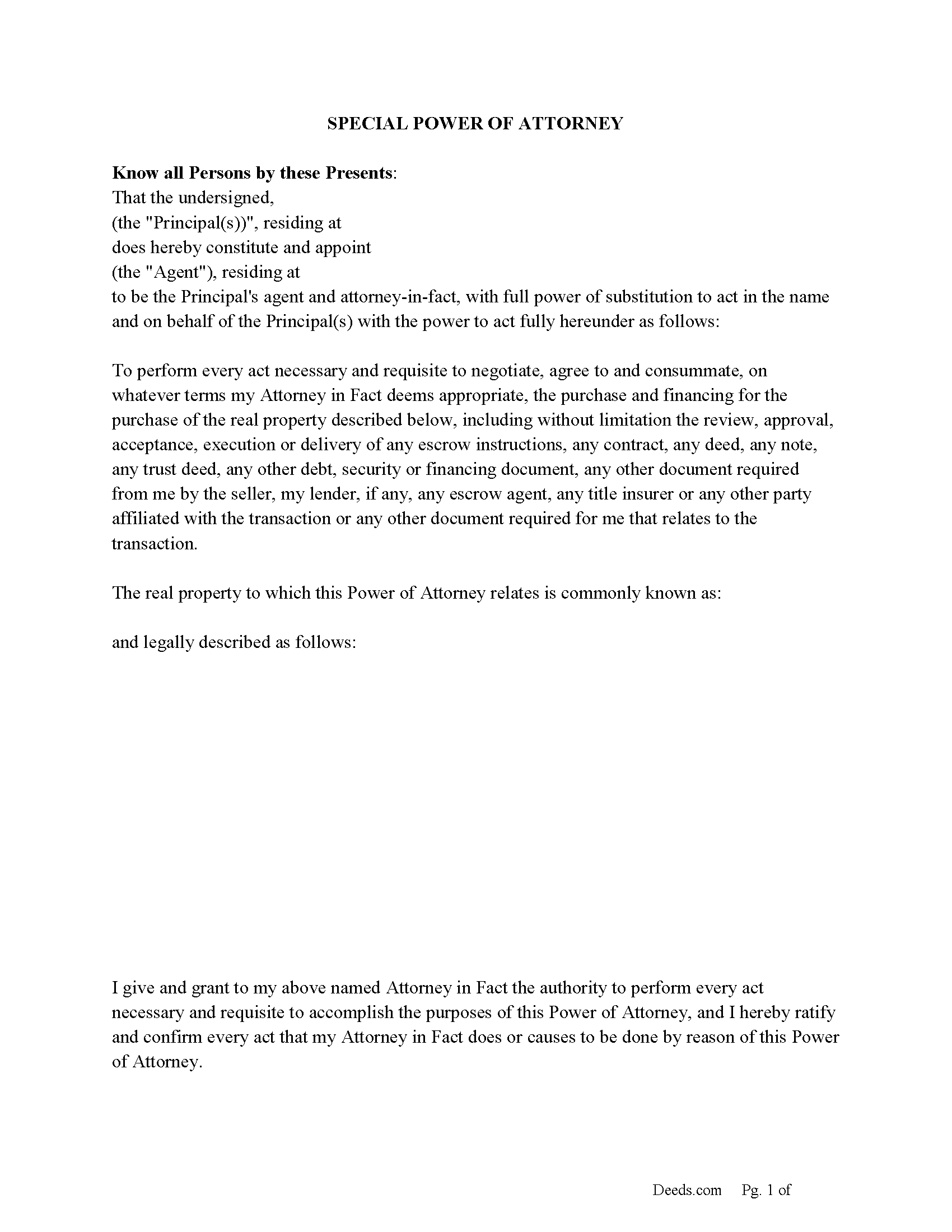 Isle Of Wight County Special Power of Attorney for the Purchase of Property
