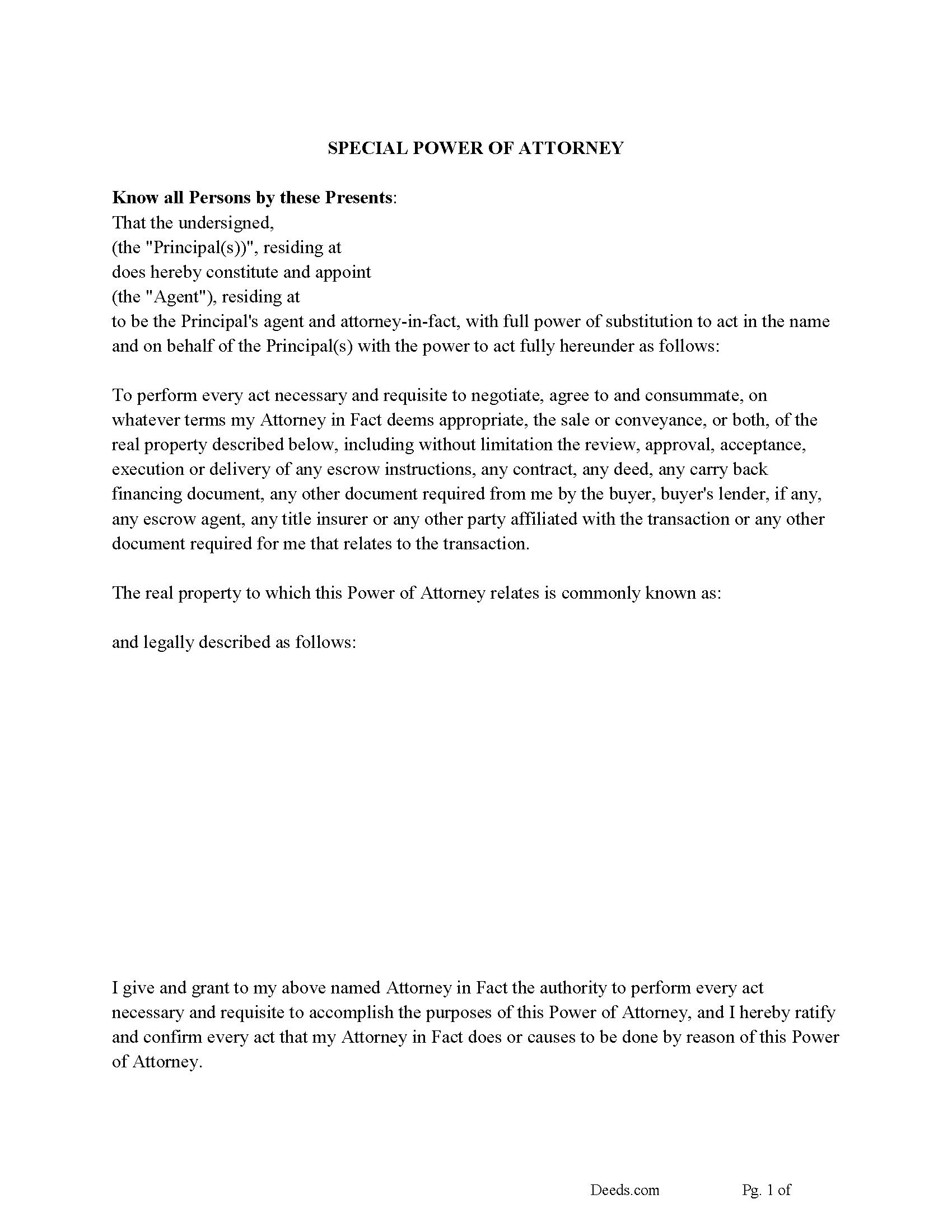 Isle Of Wight County Special Power of Attorney Form for the Sale of Property