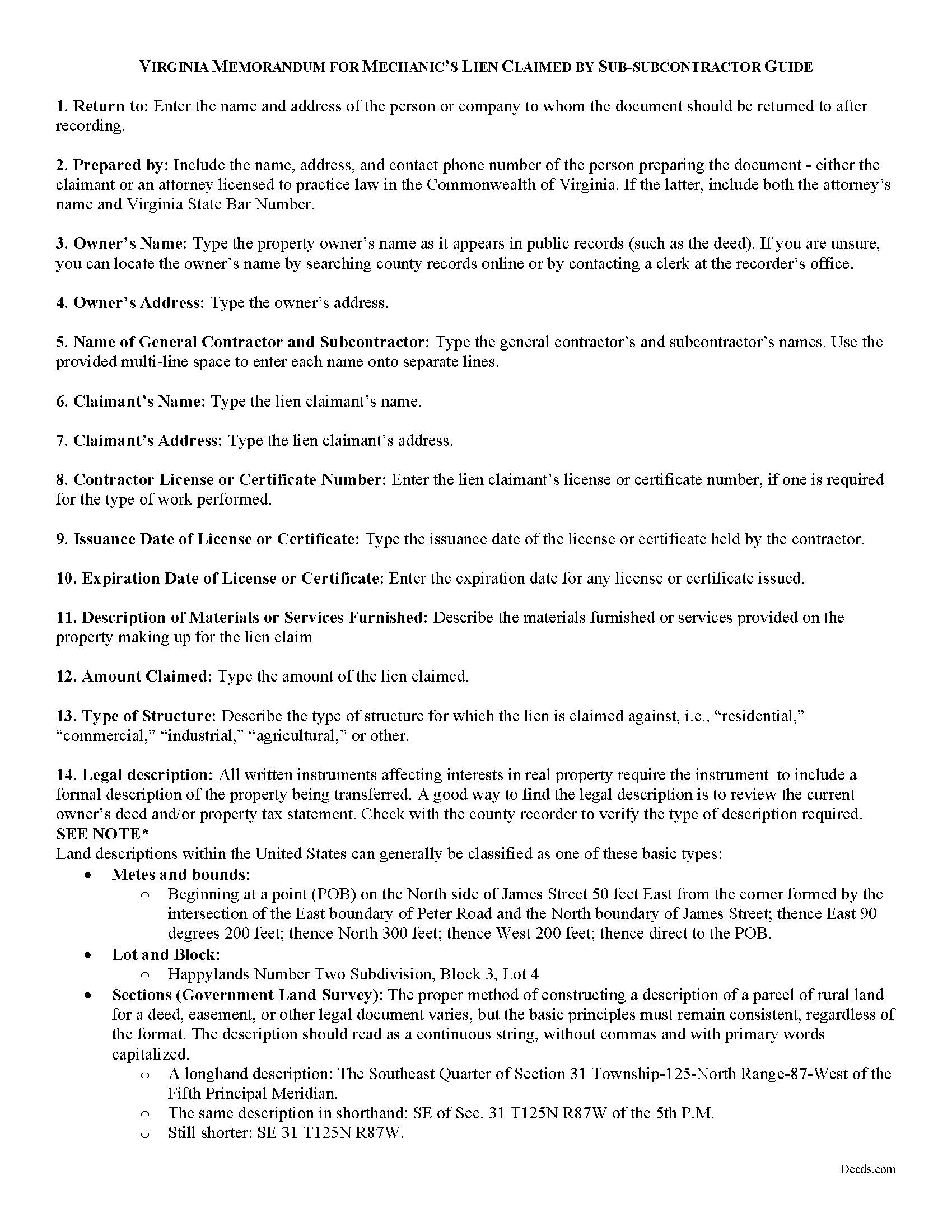 Isle Of Wight County Memorandum for Mechanics Lien Guide