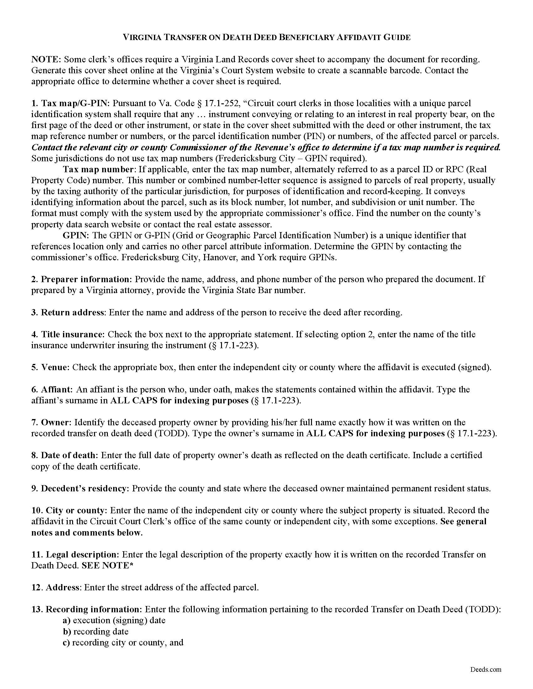 Isle Of Wight County Transfer on Death Beneficiary Affidavit Guide