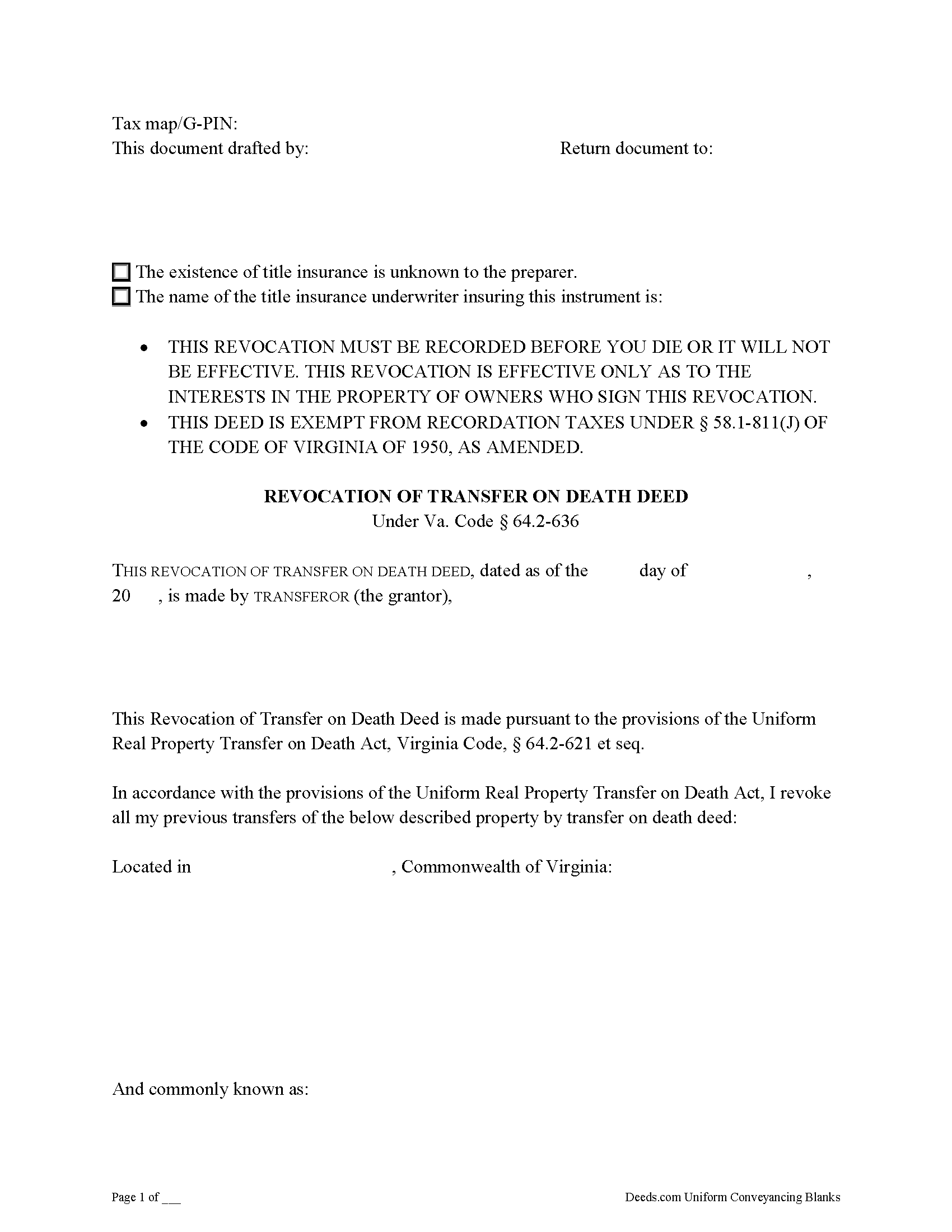 Isle Of Wight County Transfer on Death Revocation Form