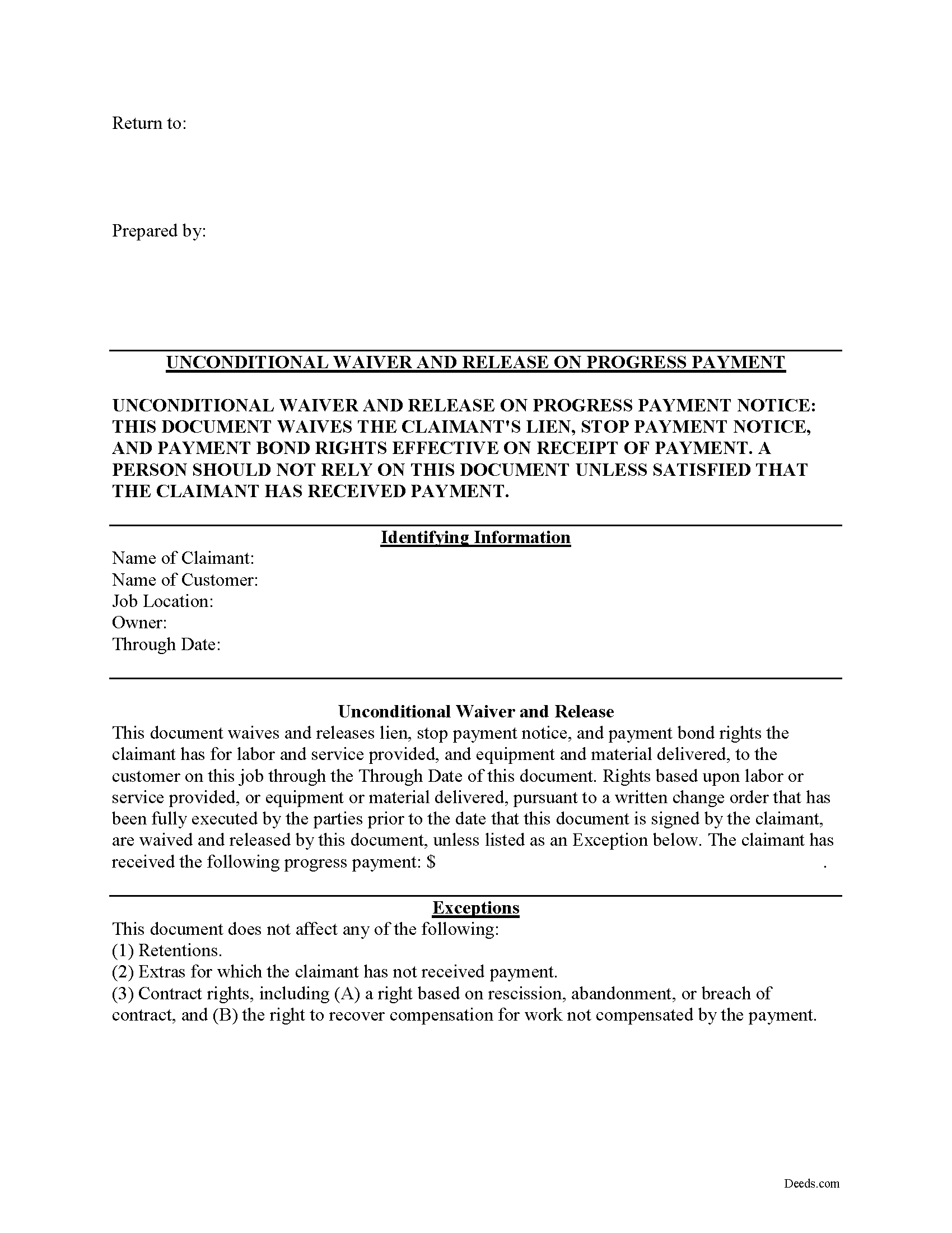Isle Of Wight County Unconditional Lien Waiver on Partial Payment Form
