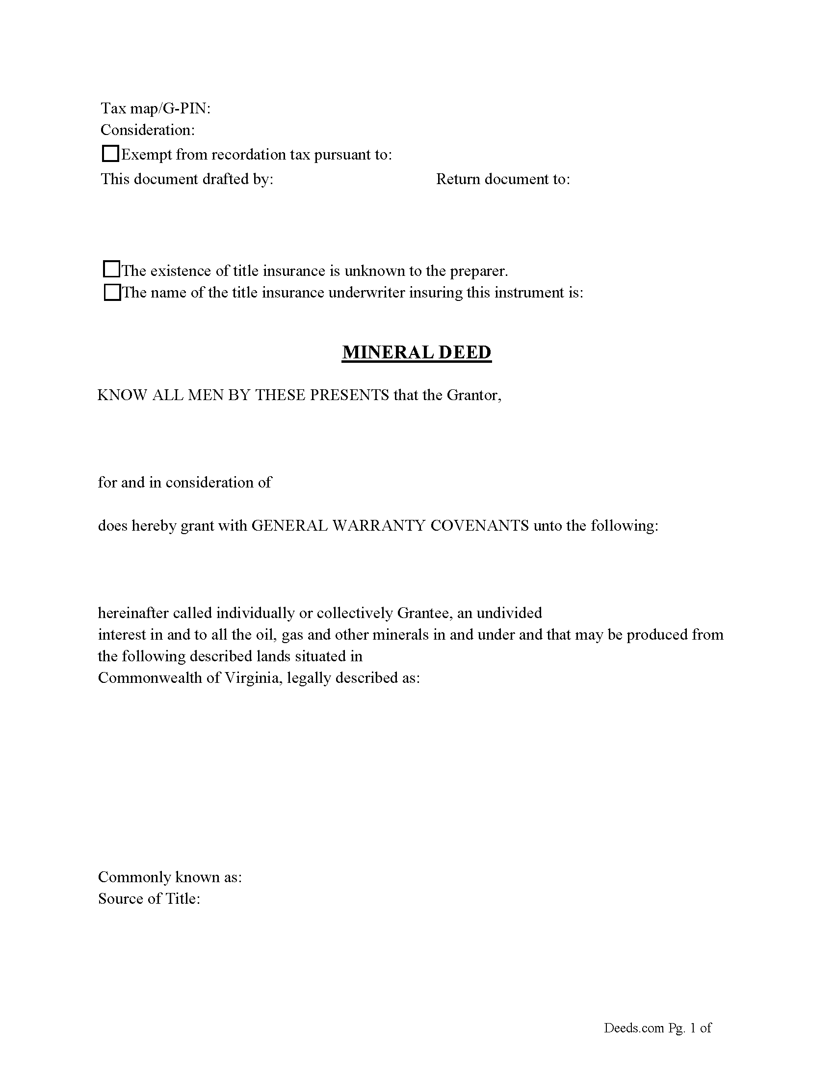 Virginia Mineral Deed Image