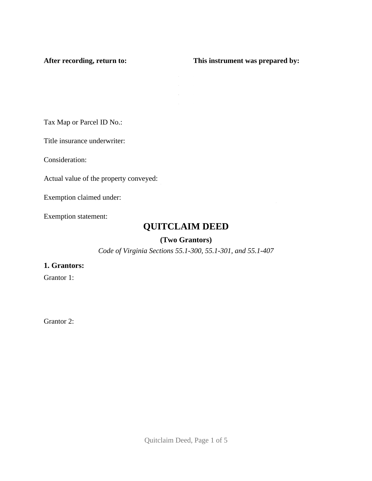 Virginia Quitclaim Deed (Two Grantors)