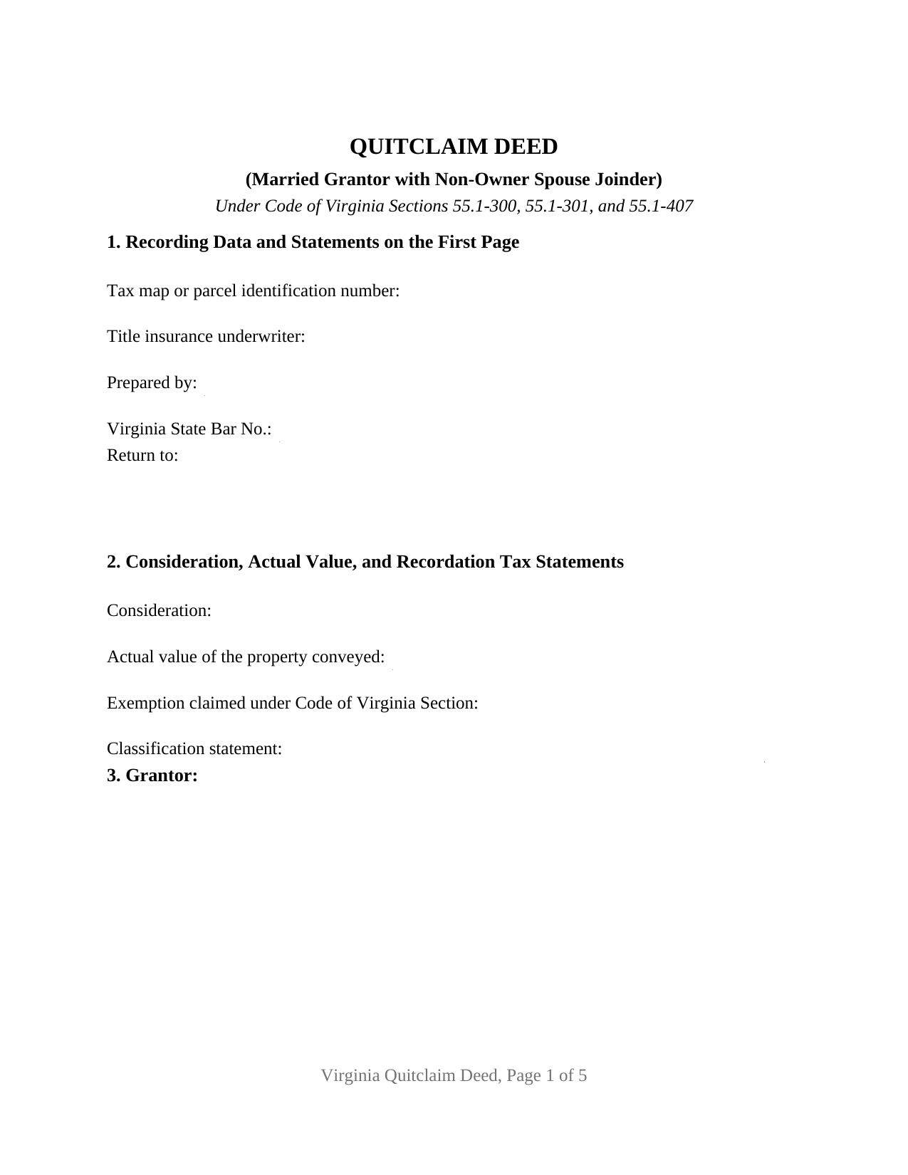 Virginia Quitclaim Deed (Married Grantor with Non-Owner Spouse Joinder)