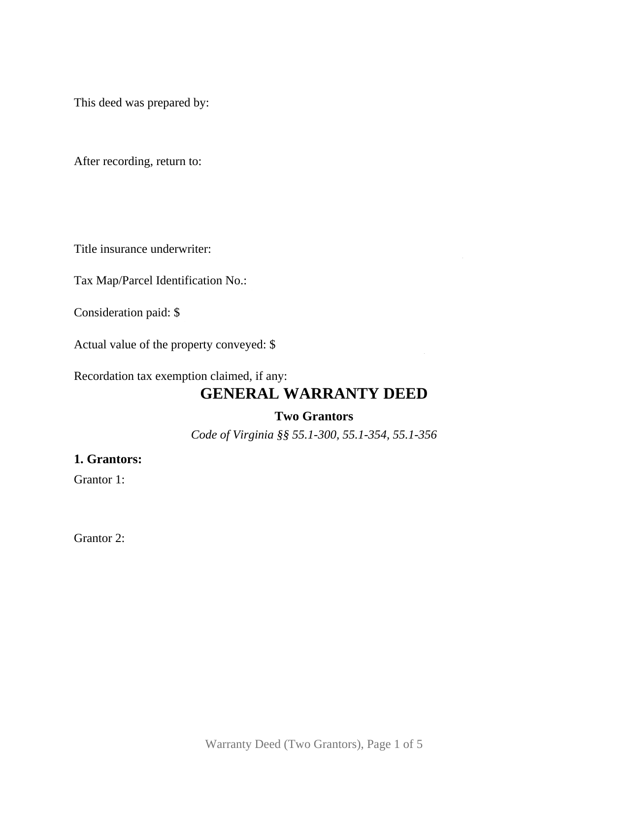 Virginia Warranty Deed (Two Grantors)