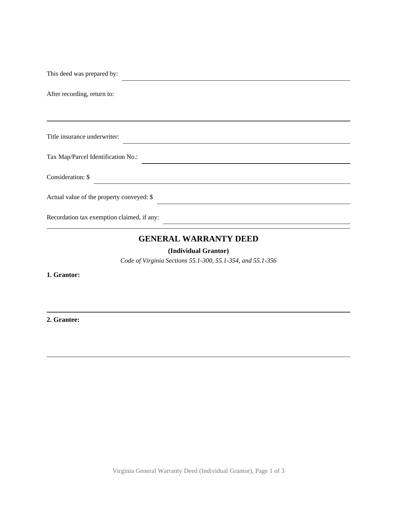 Virginia Warranty Deed (Individual Grantor)