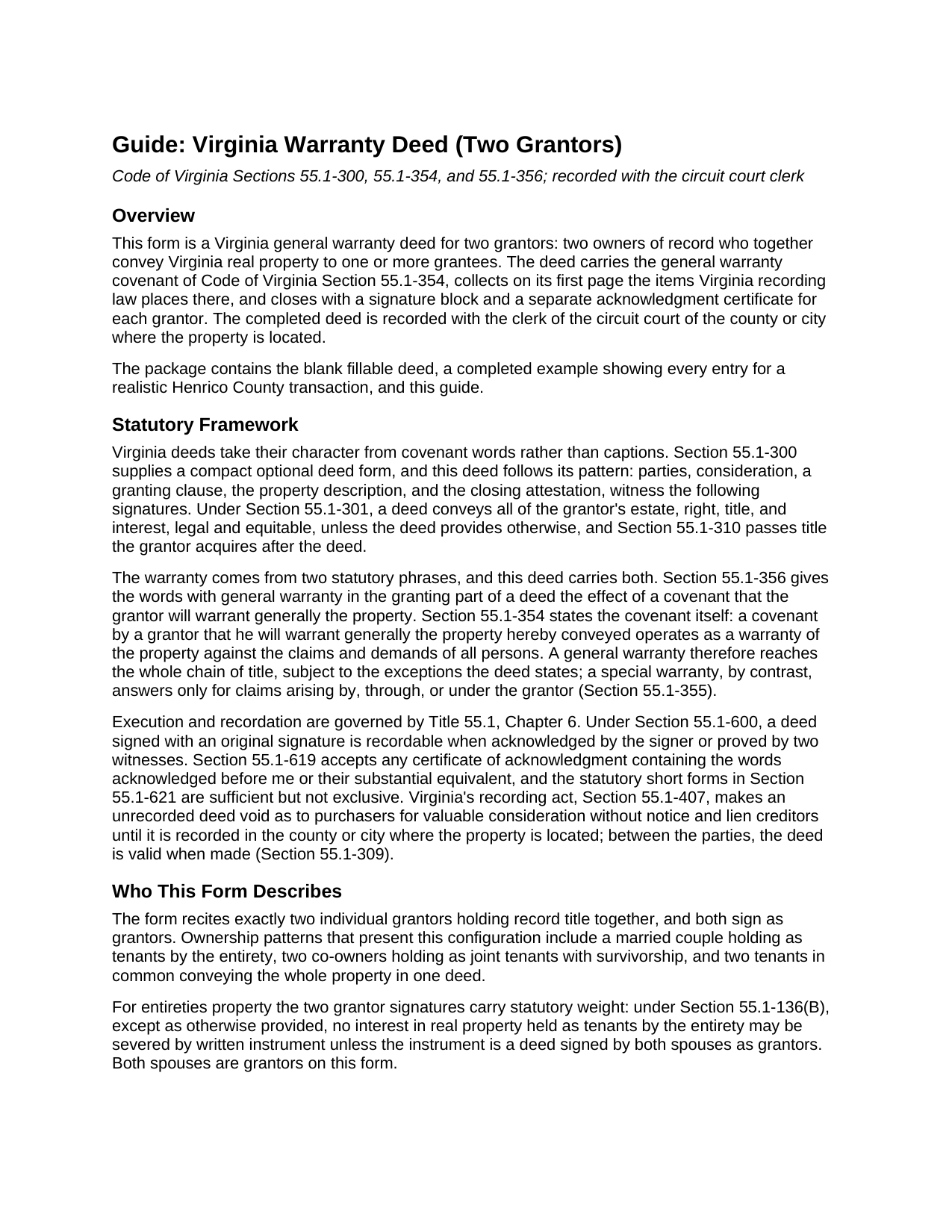 Culpeper County Warranty Deed (Two Grantors) Guide