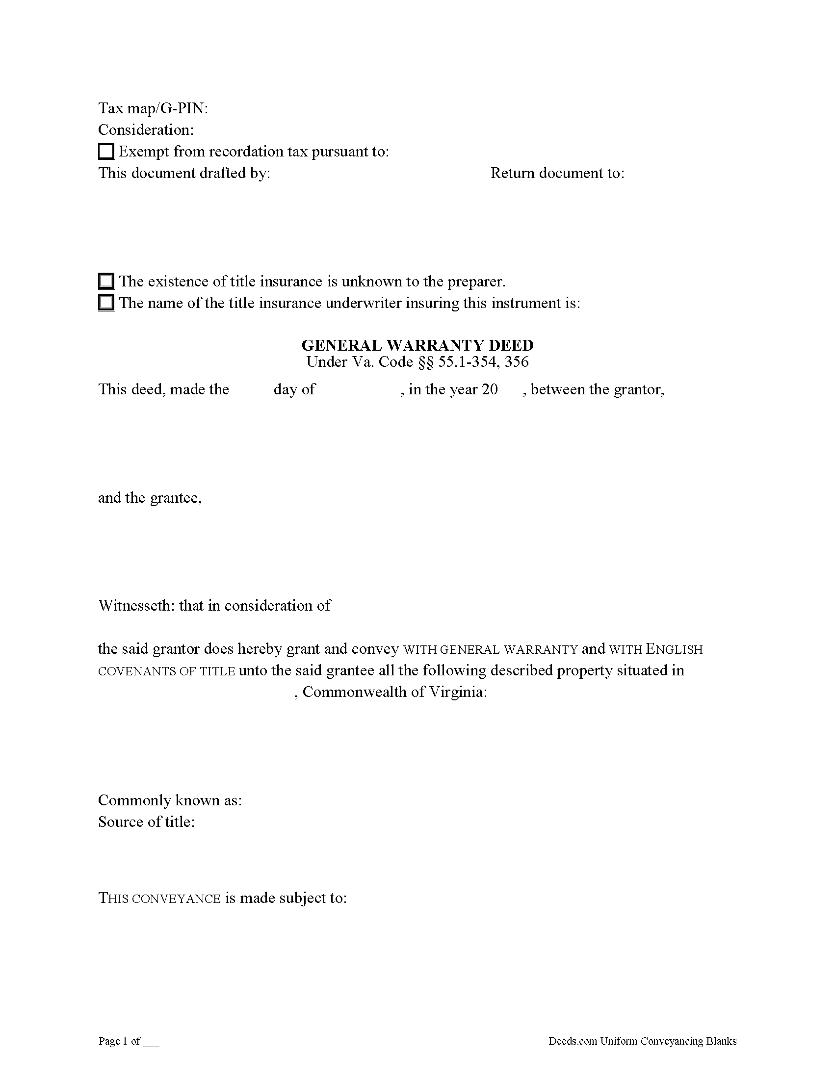 King George County Warranty Deed Form