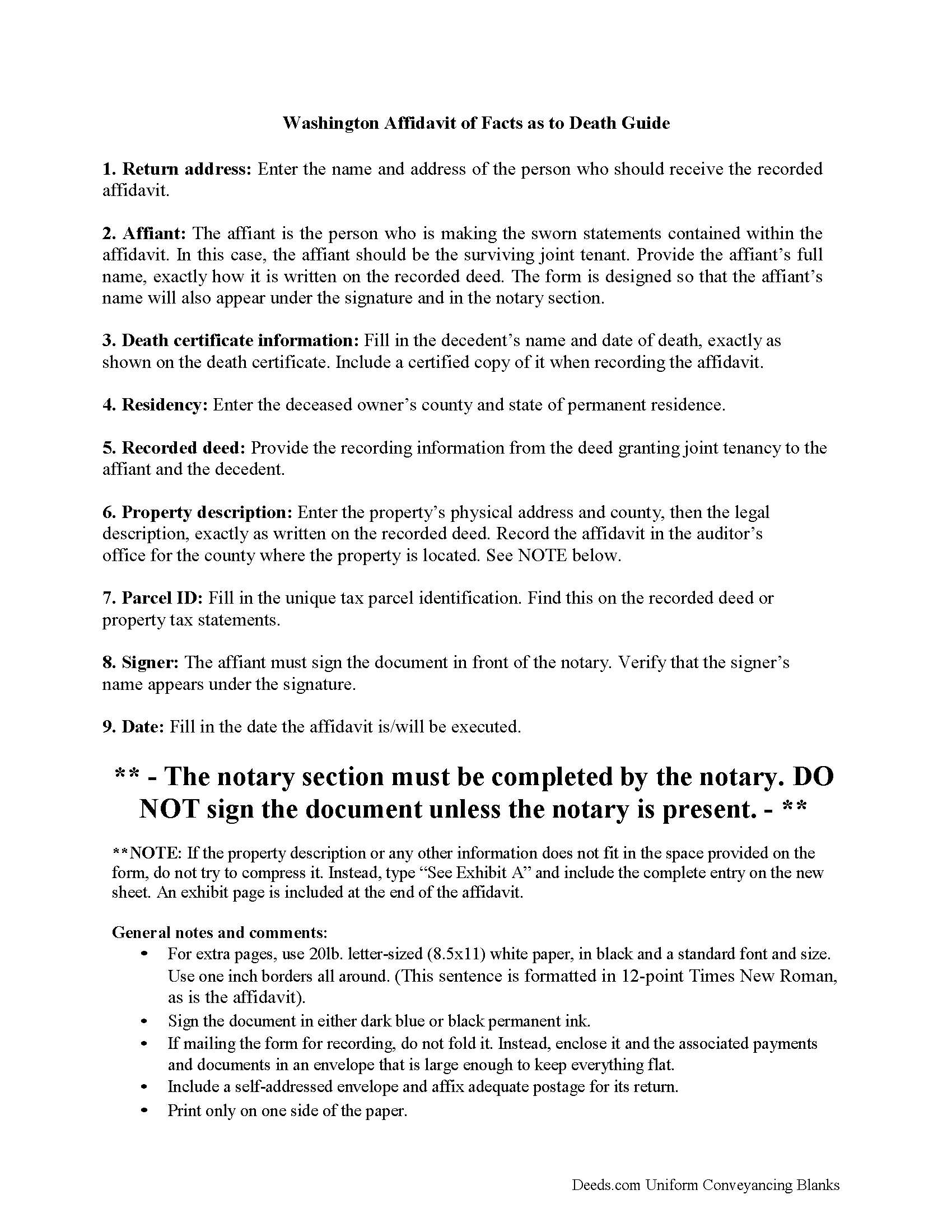 Grays Harbor County Affidavit of Deceased Joint Tenant Guide