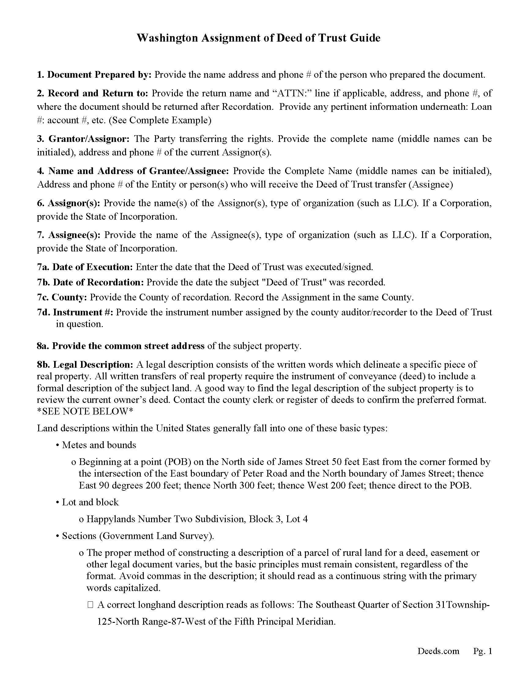 Clallam County Guidelines for Assignment of Deed of Trust
