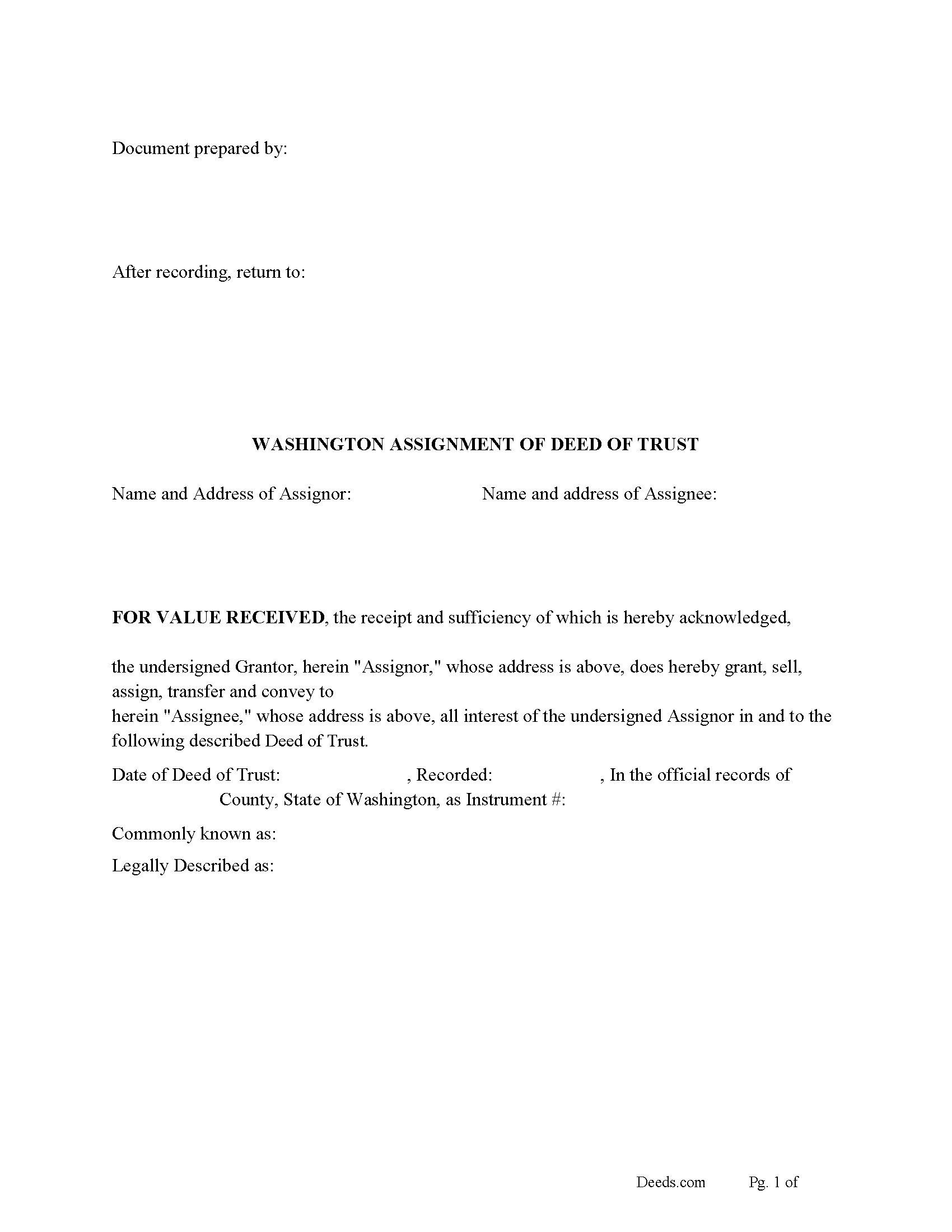 Clallam County Assignment of Deed of Trust Form