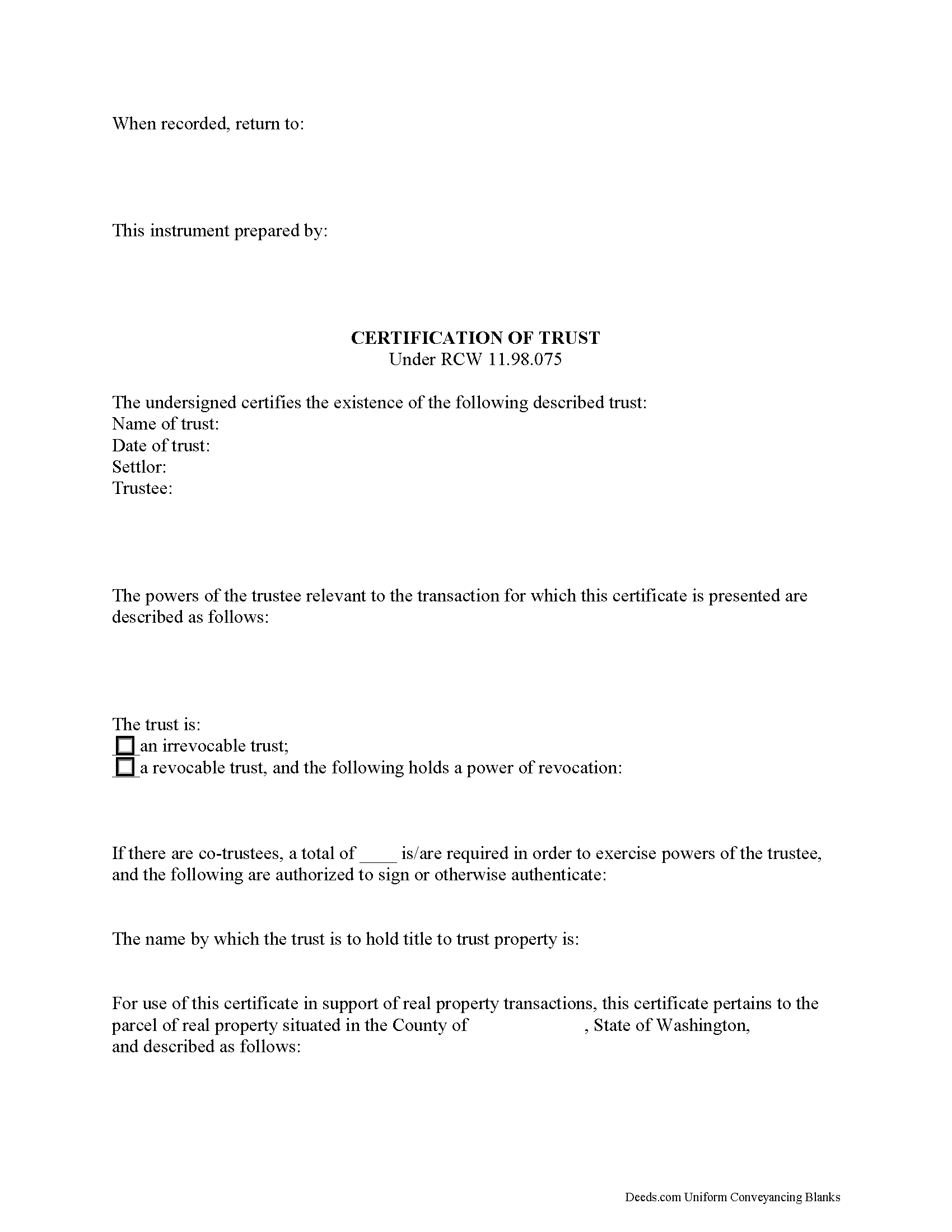 Benton County Certificate of Trust Form