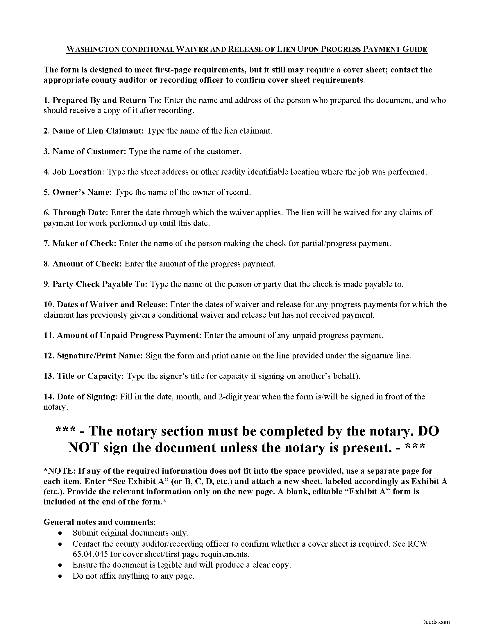 Thurston County Conditional Waiver and Release of Claim upon Progress Payment Guide