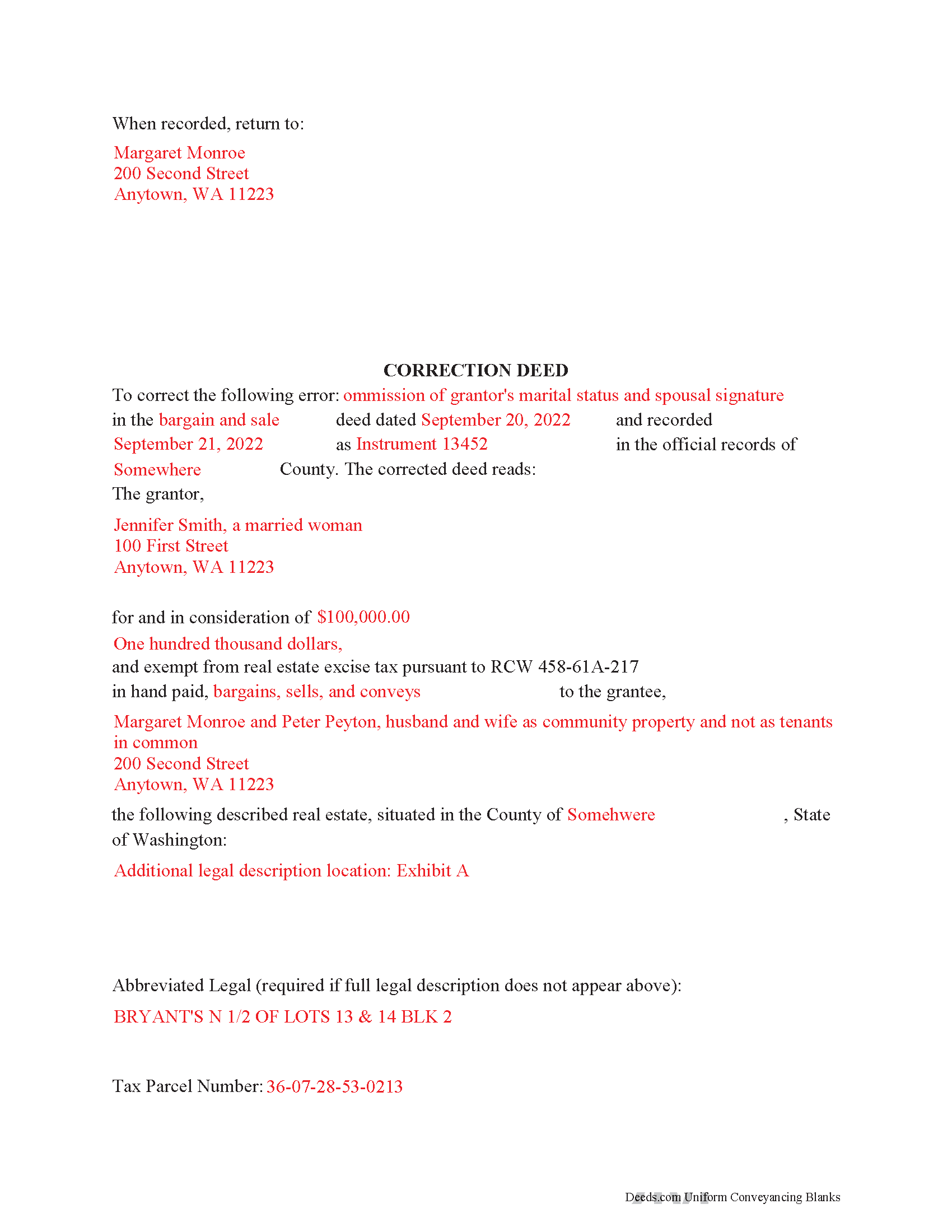 Completed Example of the Correction Deed Document