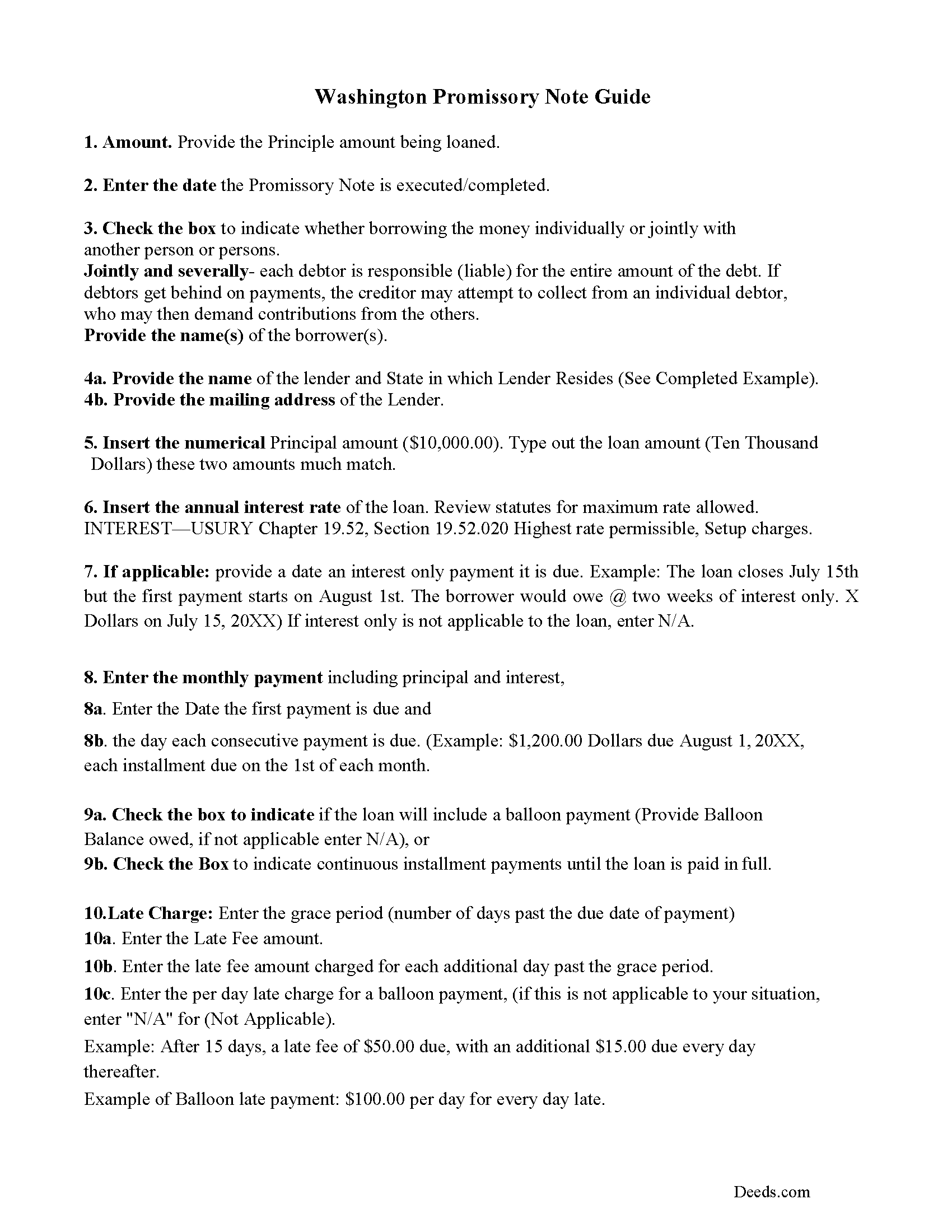 Benton County Promissory Note Guidelines
