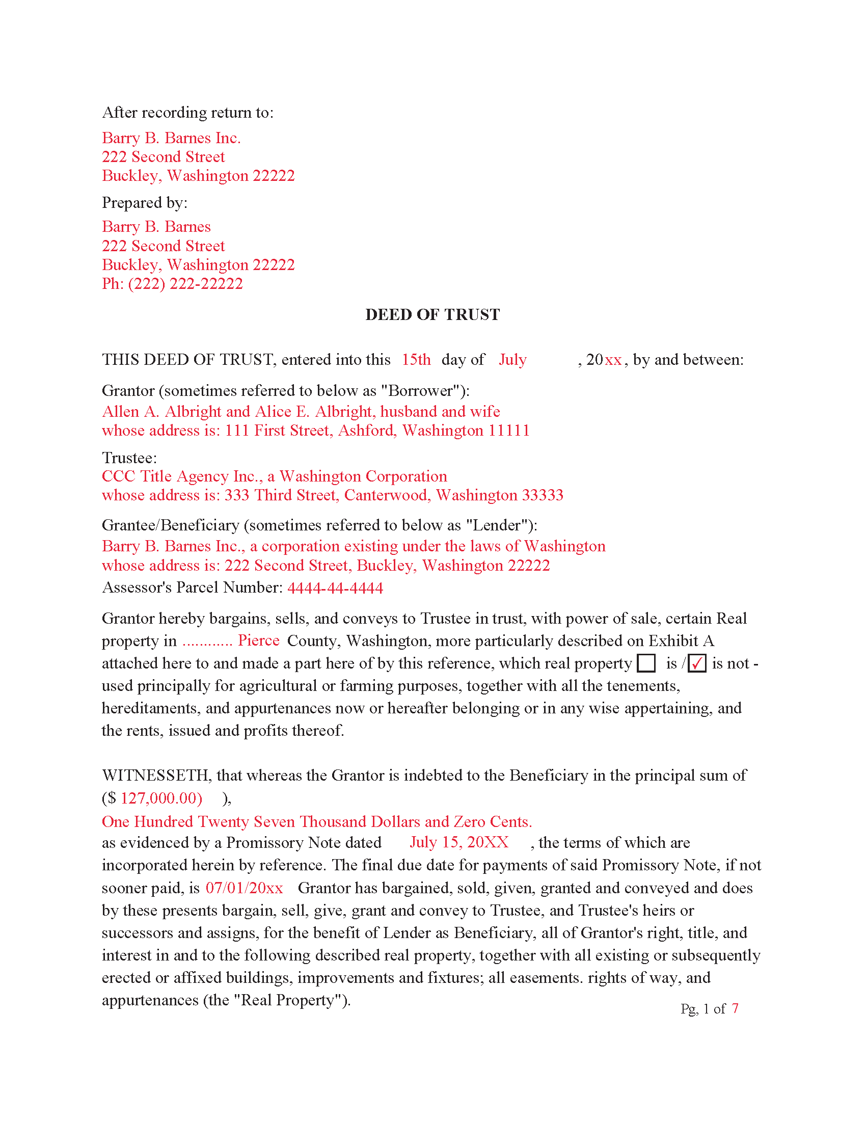 Benton County Completed Example of the Deed of Trust Document