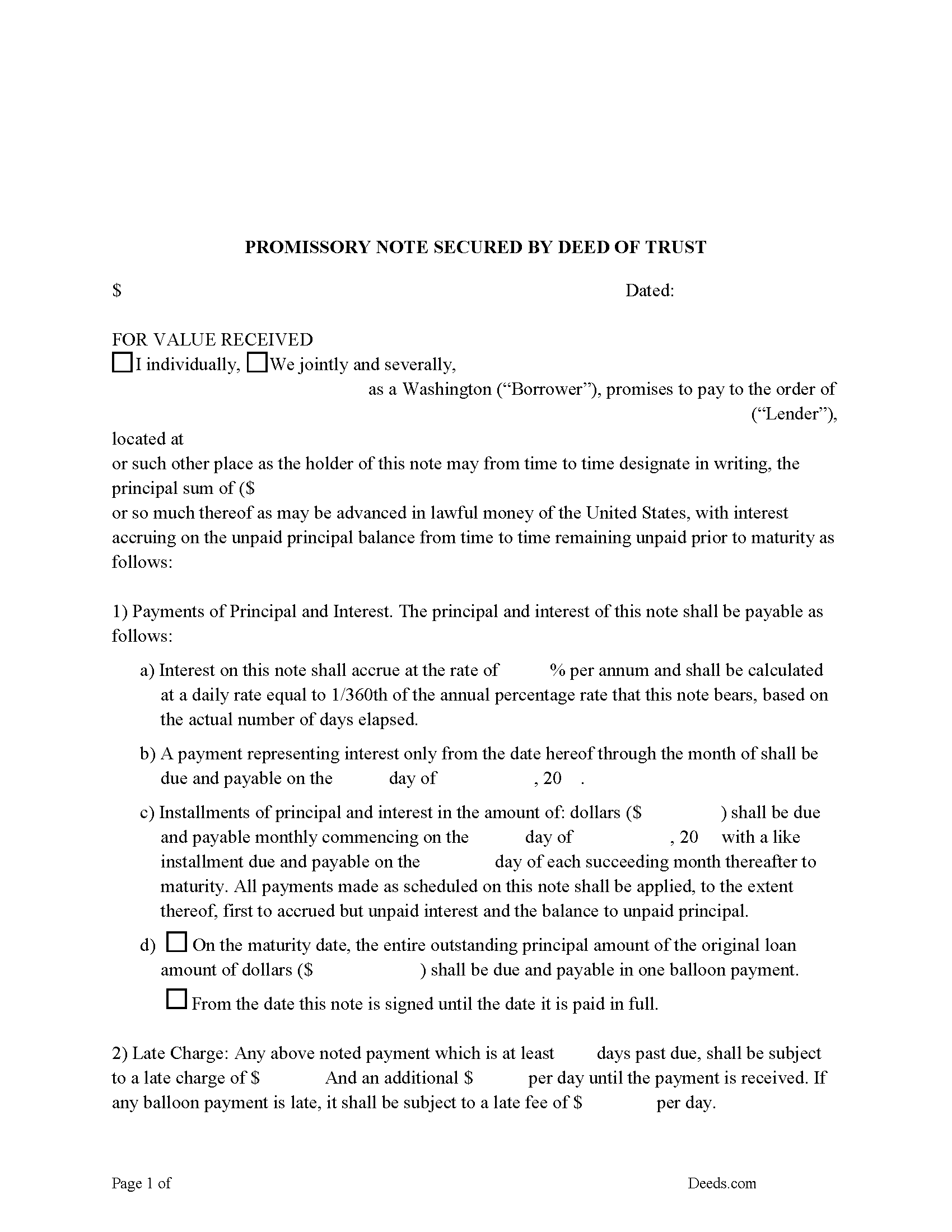 Benton County Promissory Note Form