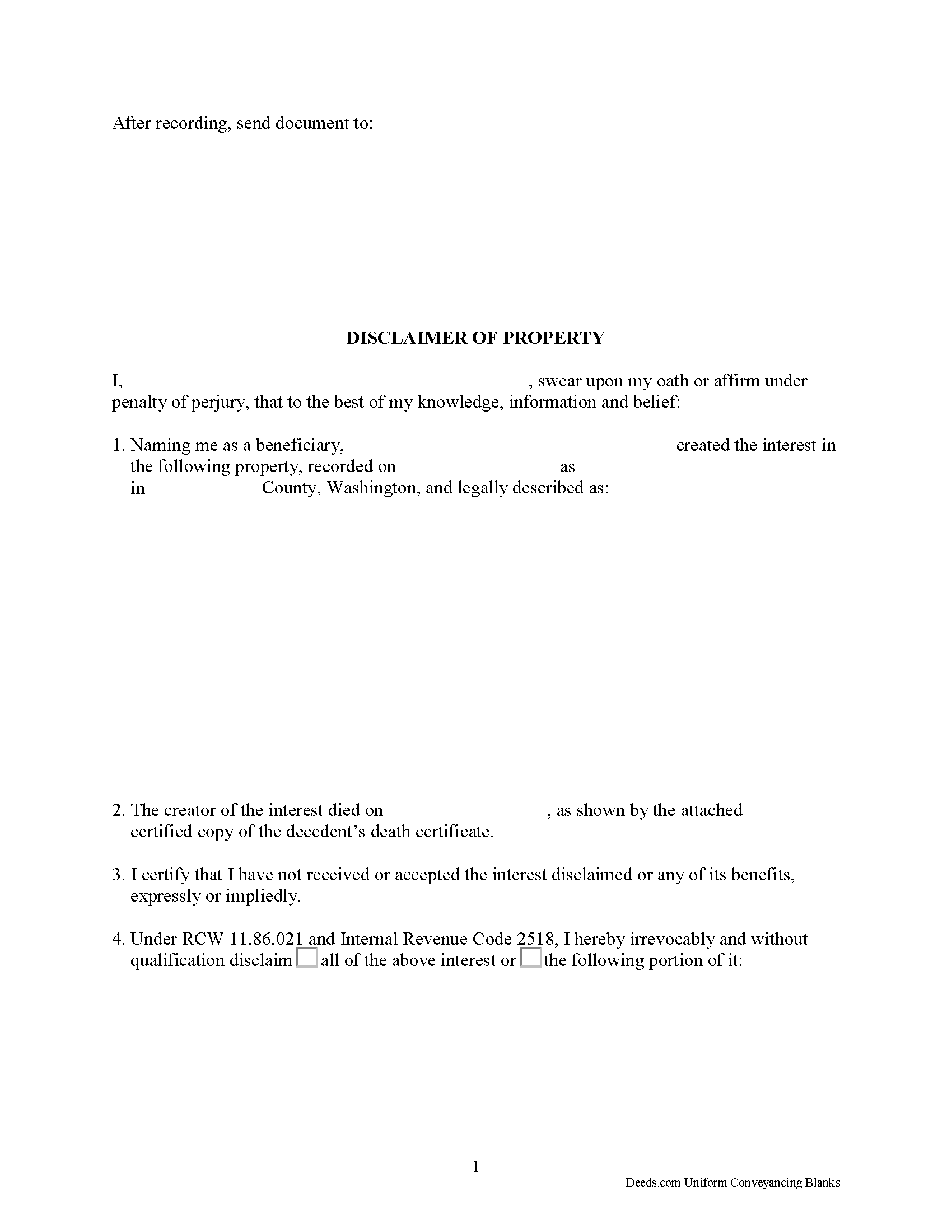 Cowlitz County Disclaimer of Interest Form