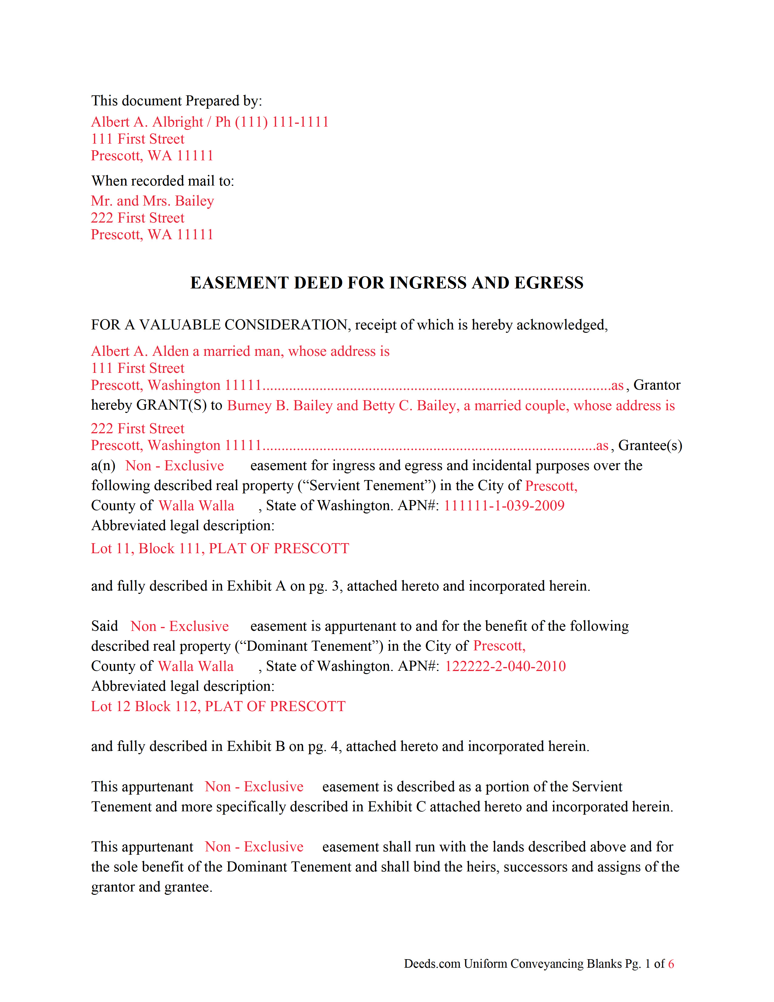 Completed Example of an Easement Deed Document