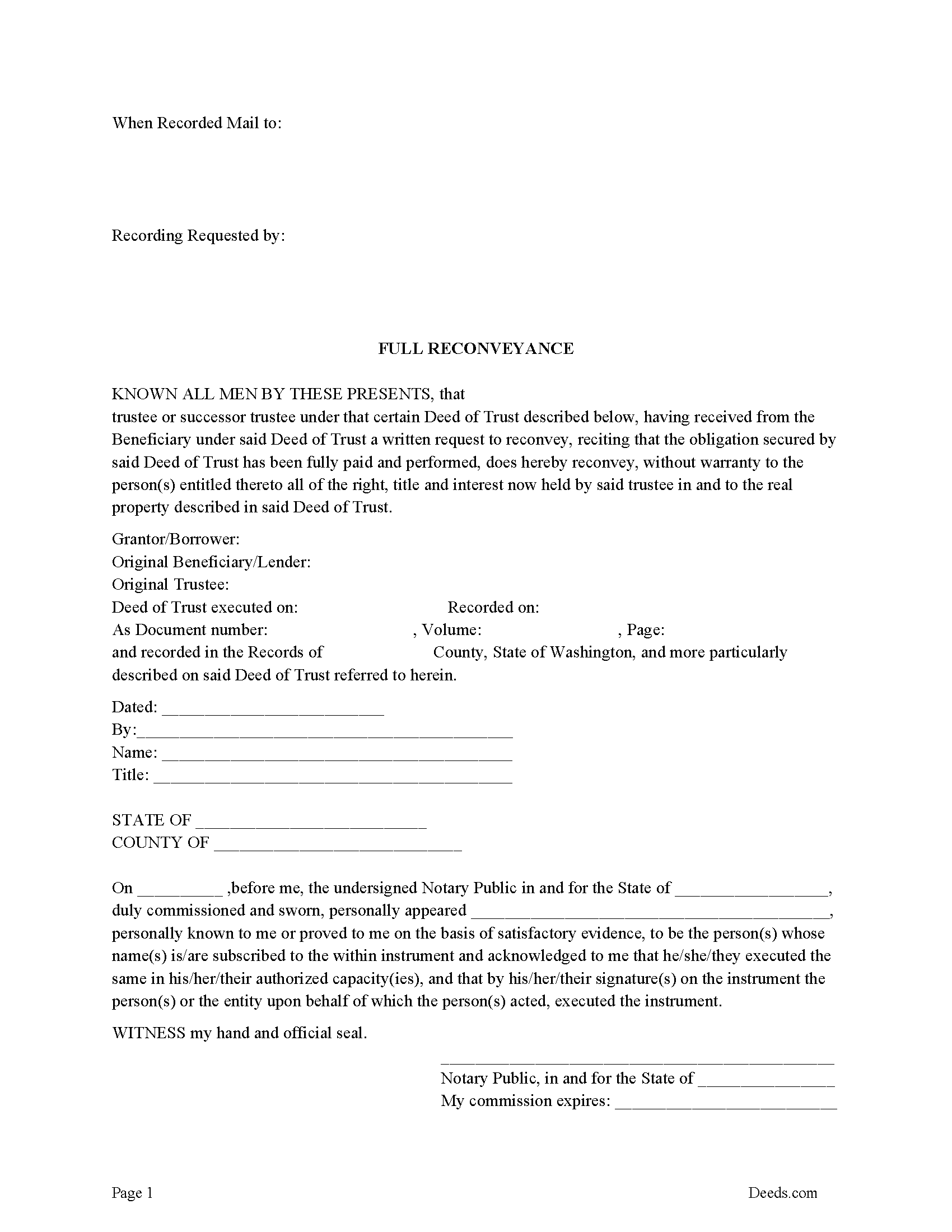 Benton County Full Reconveyance Form