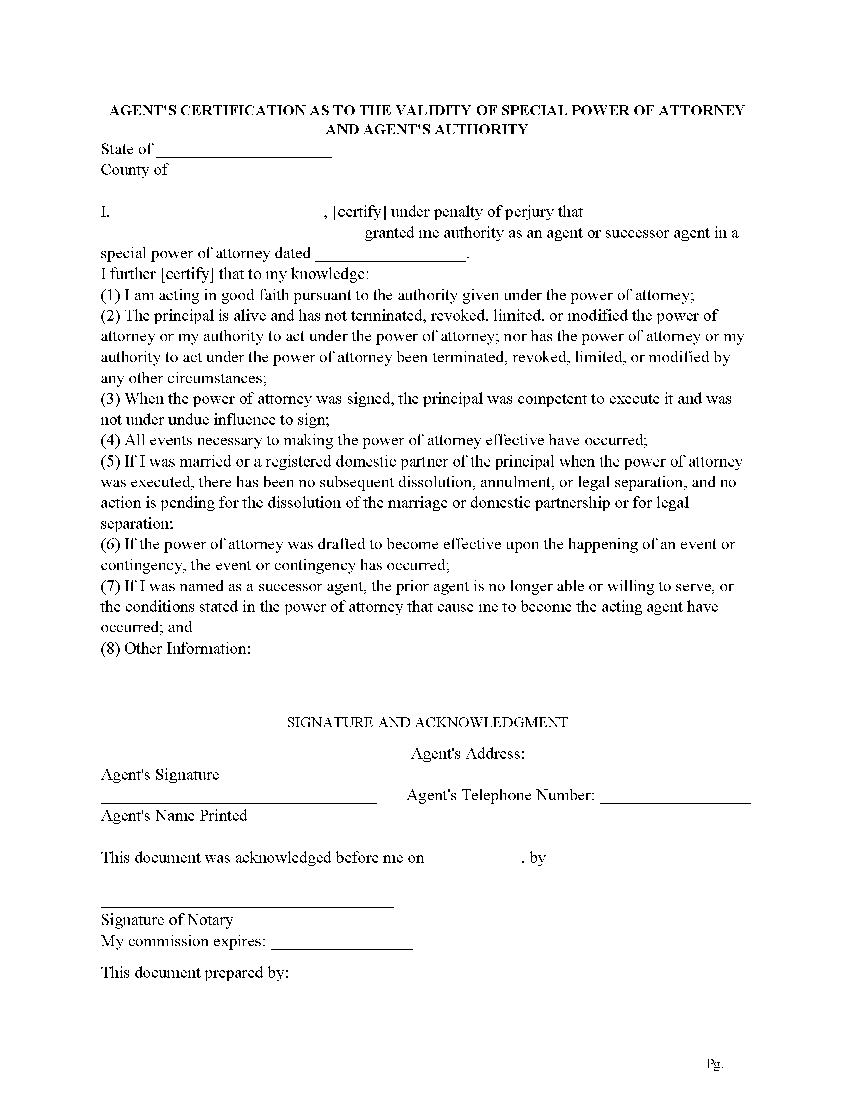 Cowlitz County Agents Certification Form