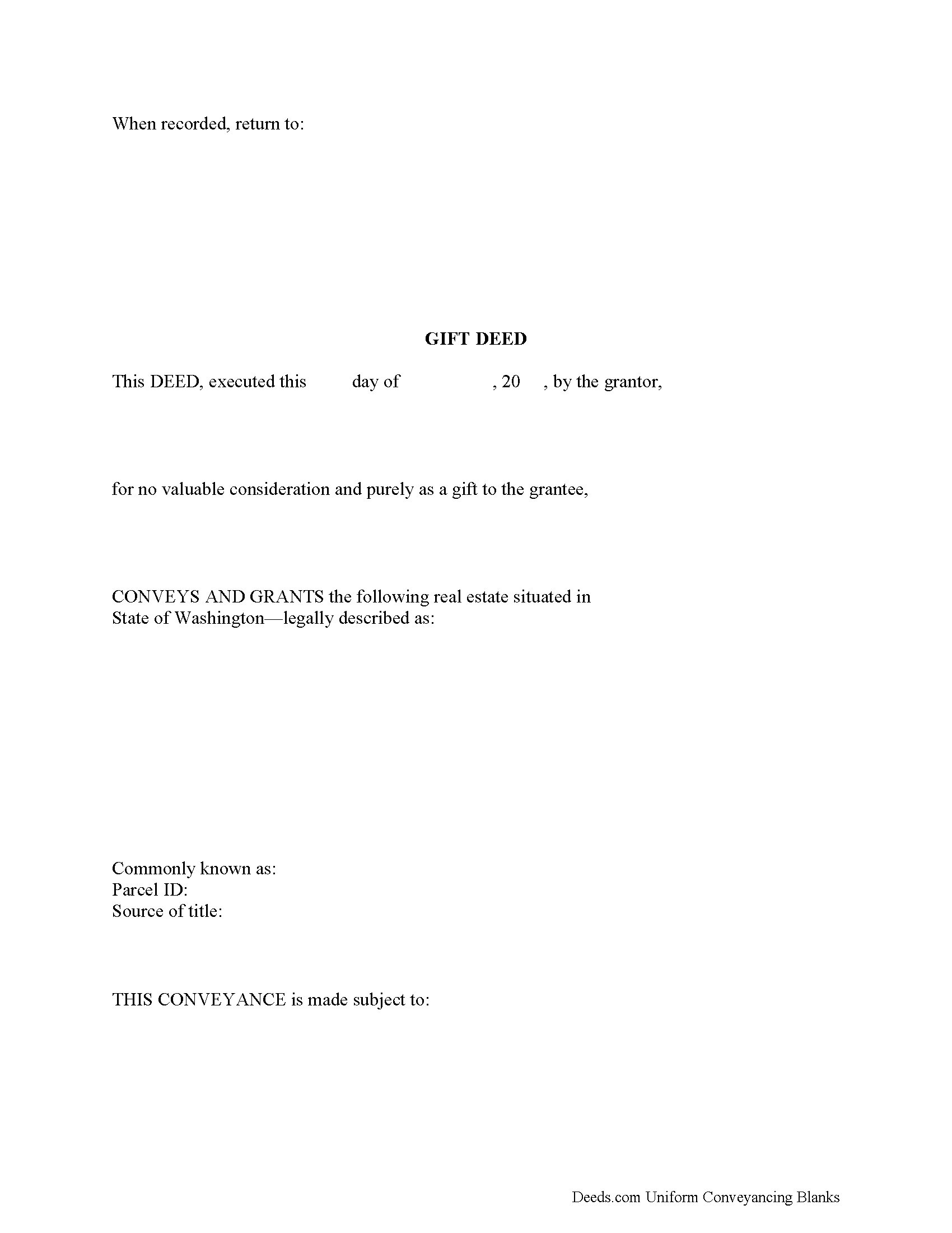 Grays Harbor County Gift Deed Form