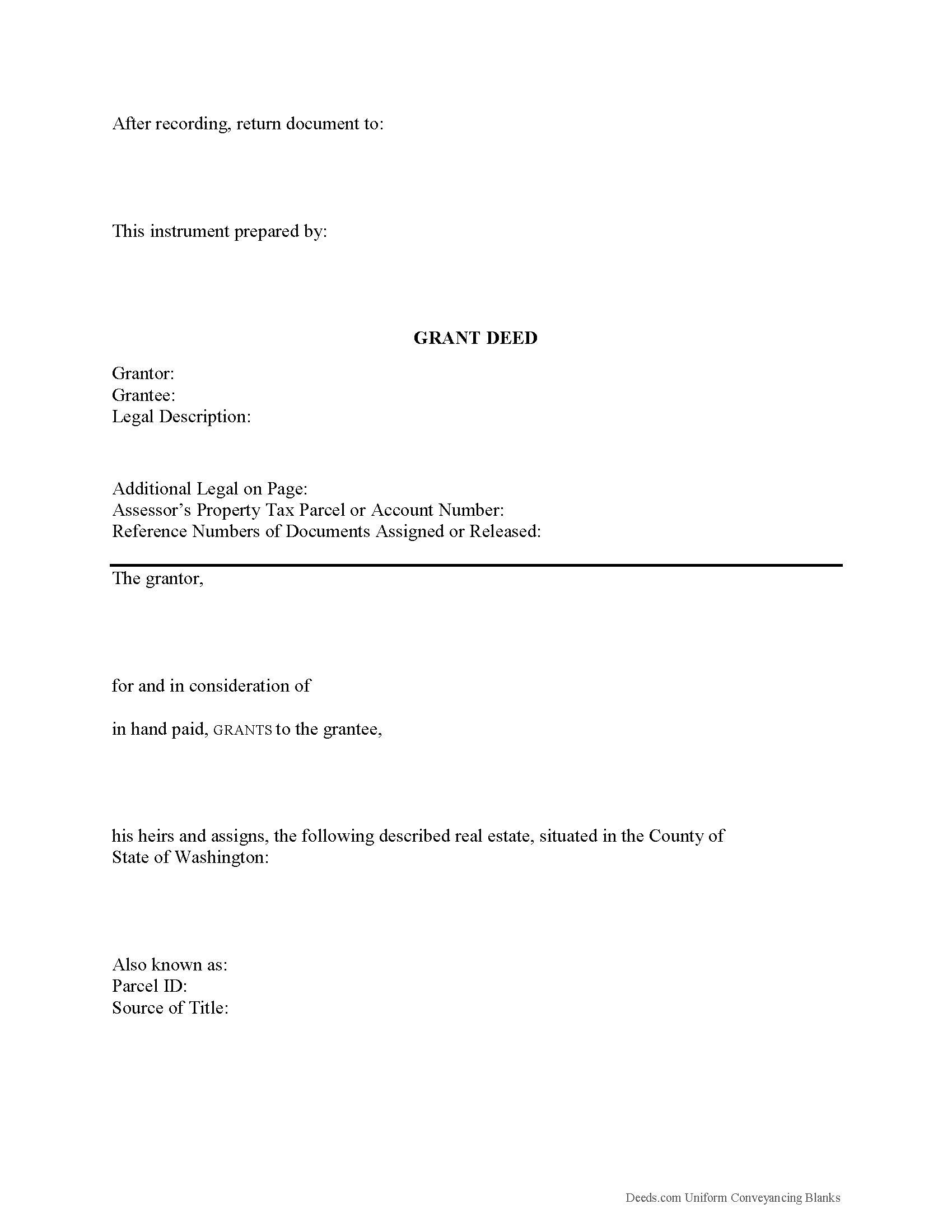 Grays Harbor County Grant Deed Form