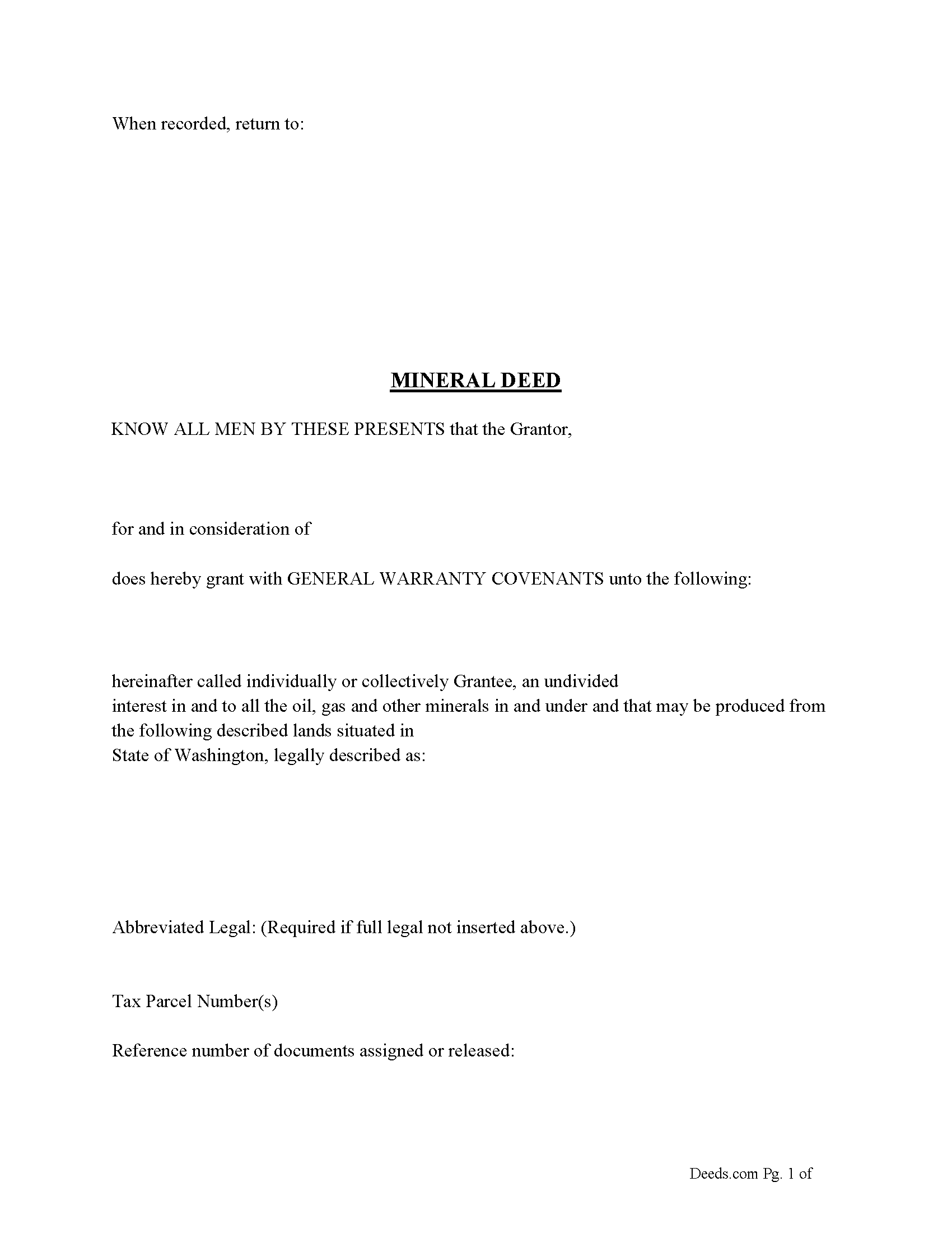 Thurston County Mineral Deed Form