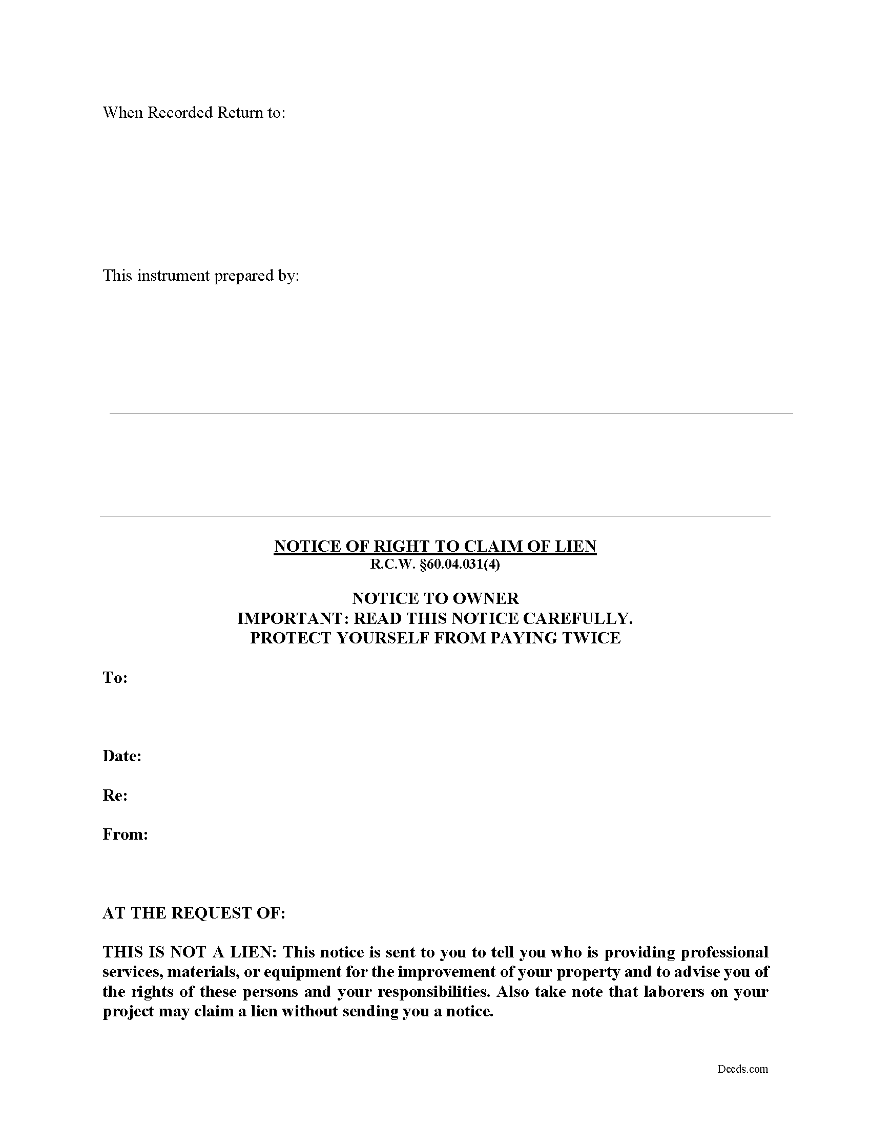 Benton County Notice of Right to Claim of Lien Form