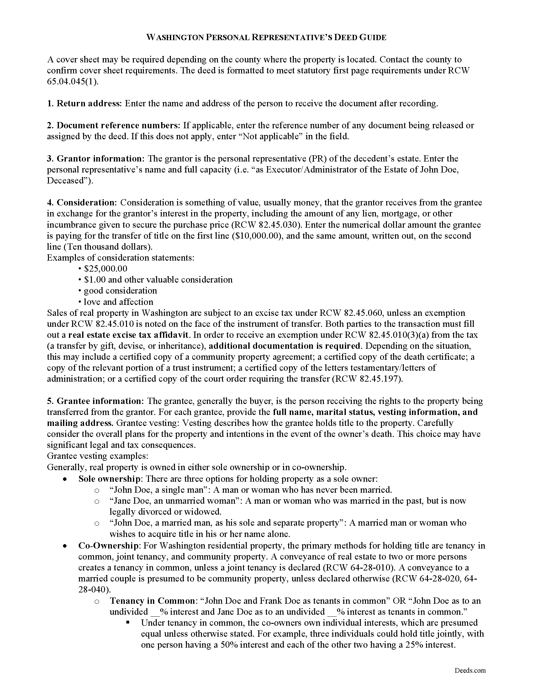 Spokane County Personal Representative Deed Guide