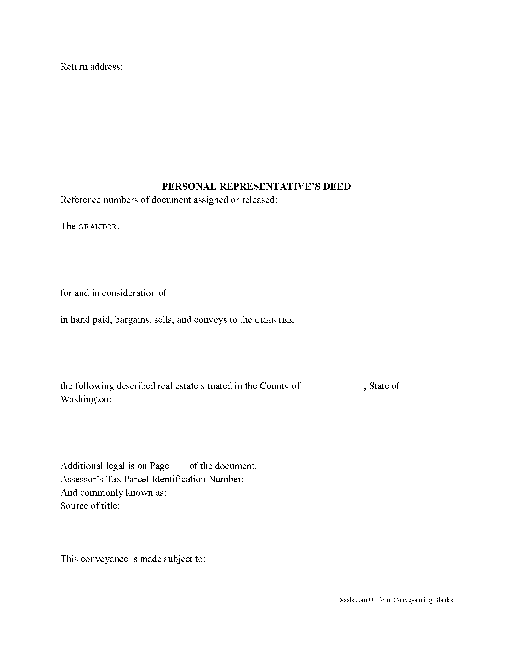 Spokane County Personal Representative Deed Form