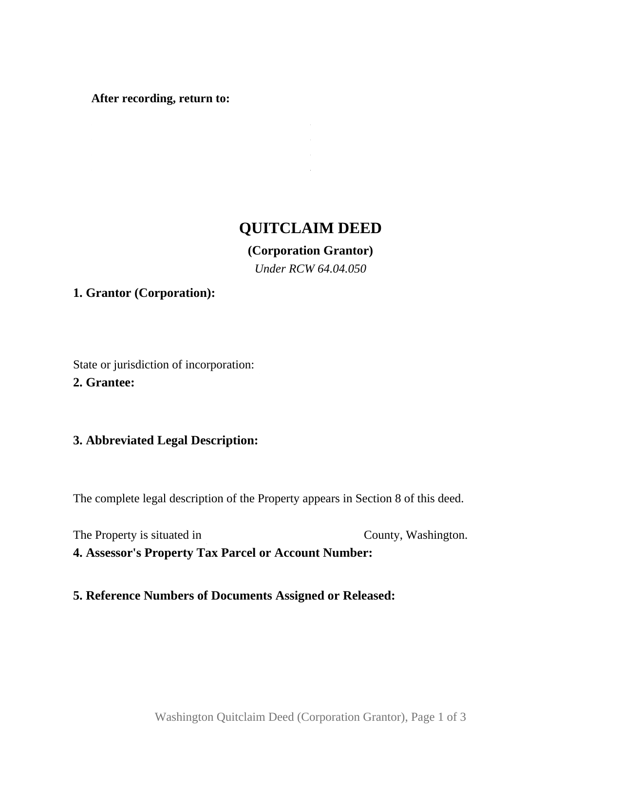 Benton County Quitclaim Deed (Corporation Grantor) Form