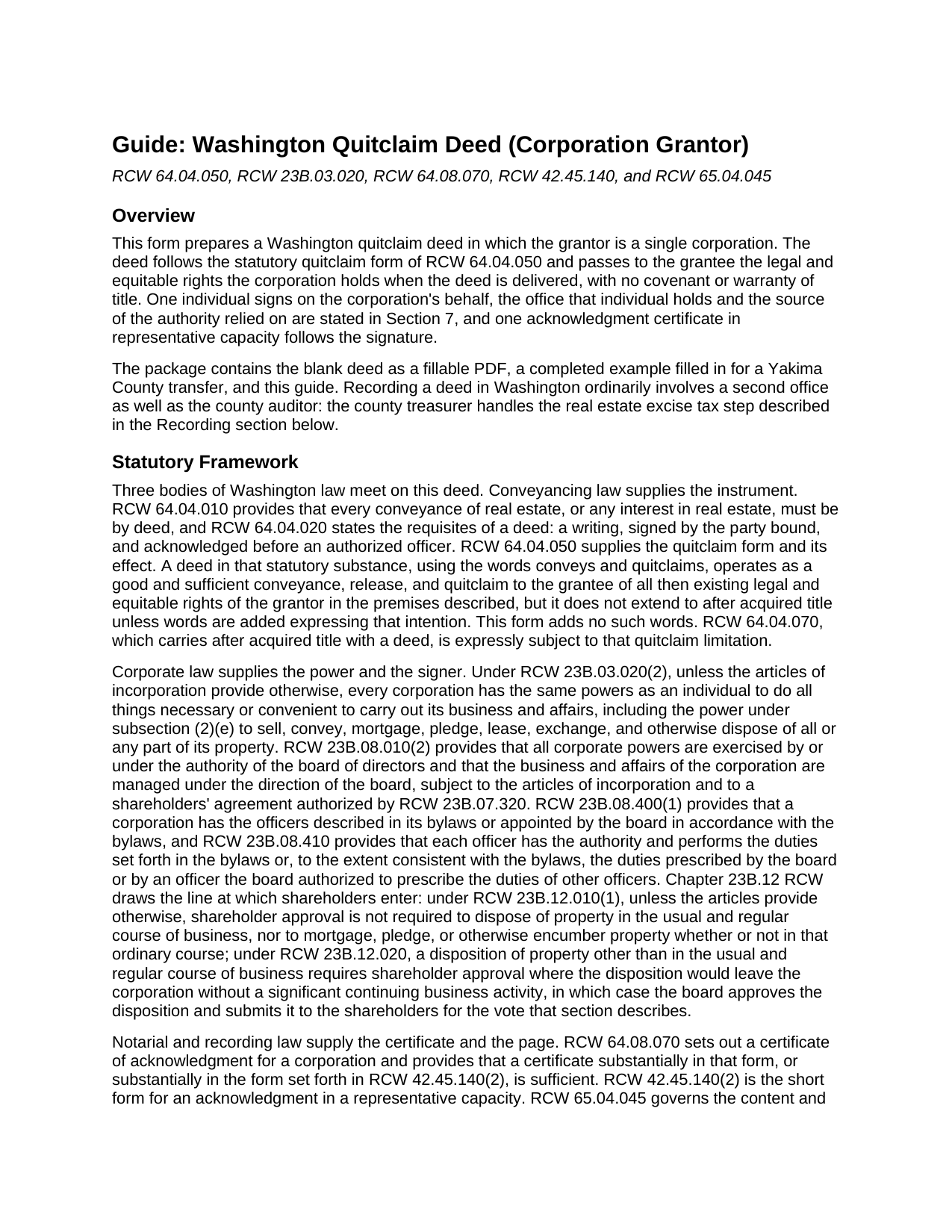 Benton County Quitclaim Deed (Corporation Grantor) Guide