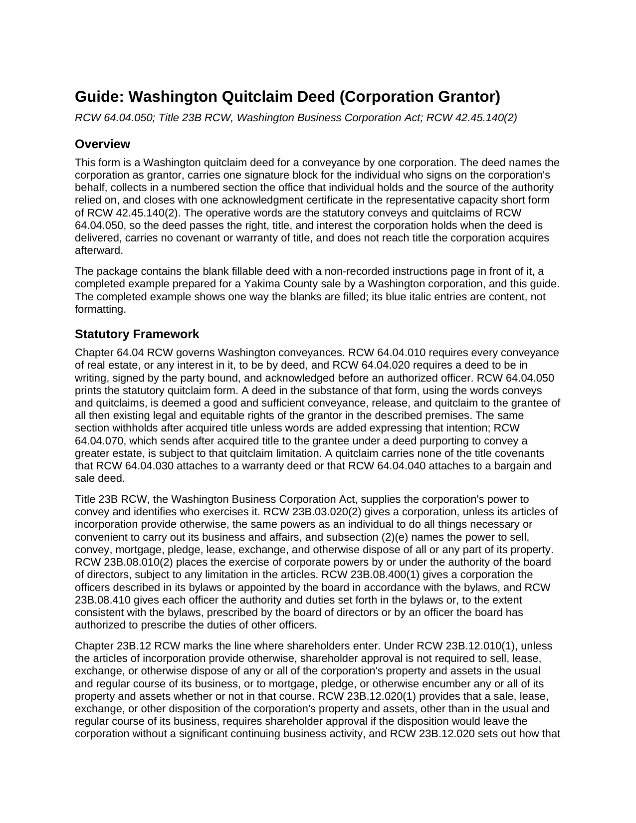 Mason County Quitclaim Deed (Corporation Grantor) Guide