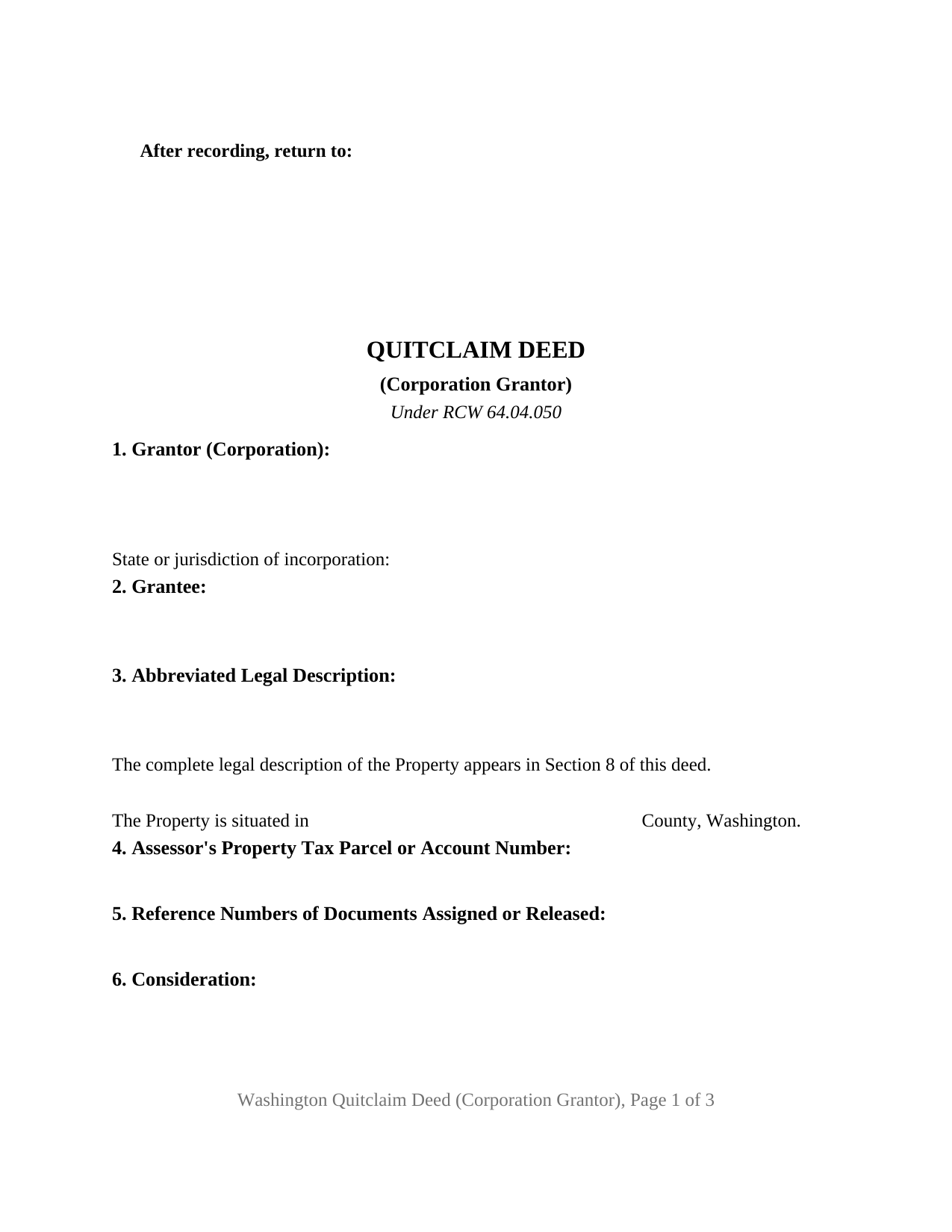 Mason County Quitclaim Deed (Corporation Grantor) Form
