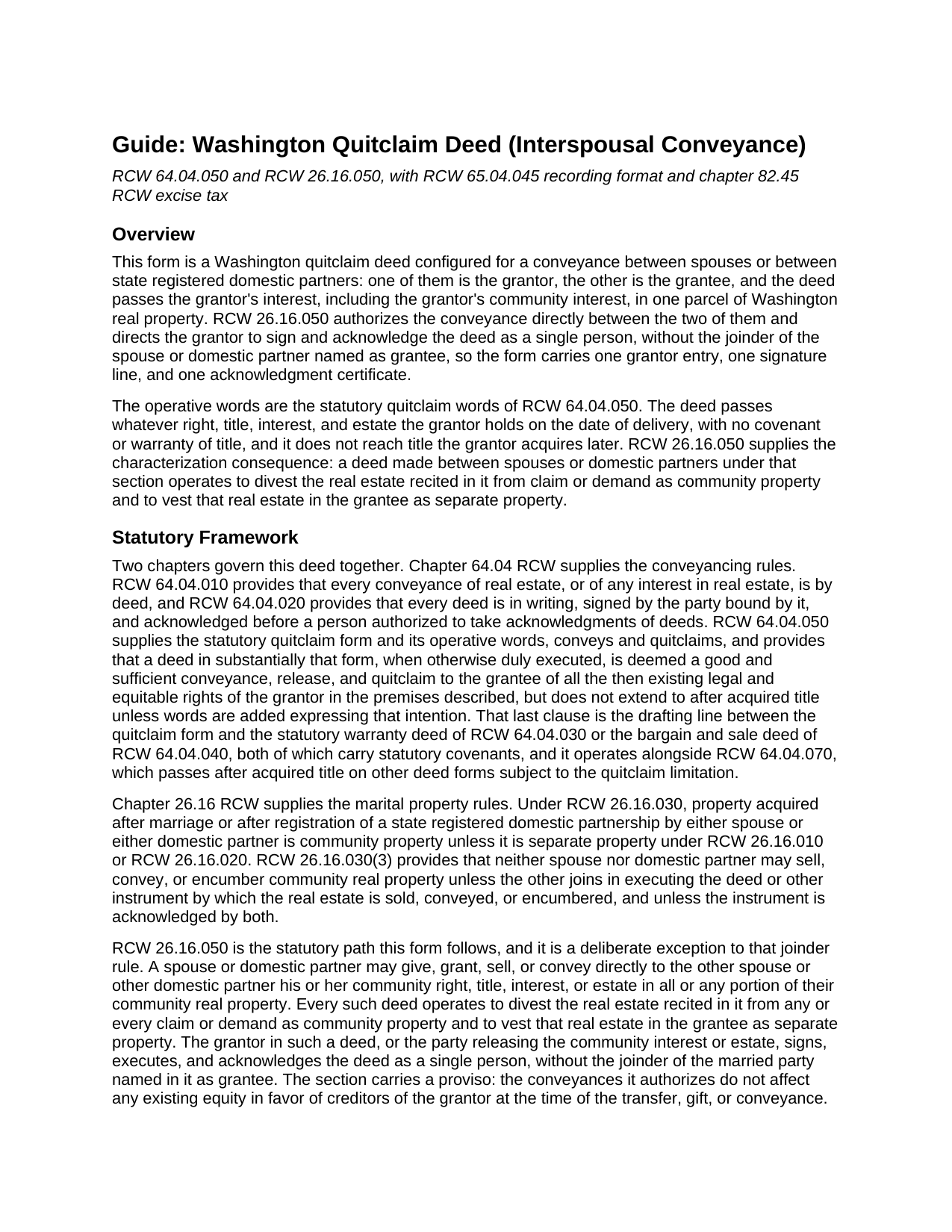 Pend Oreille County Quitclaim Deed (Interspousal) Guide