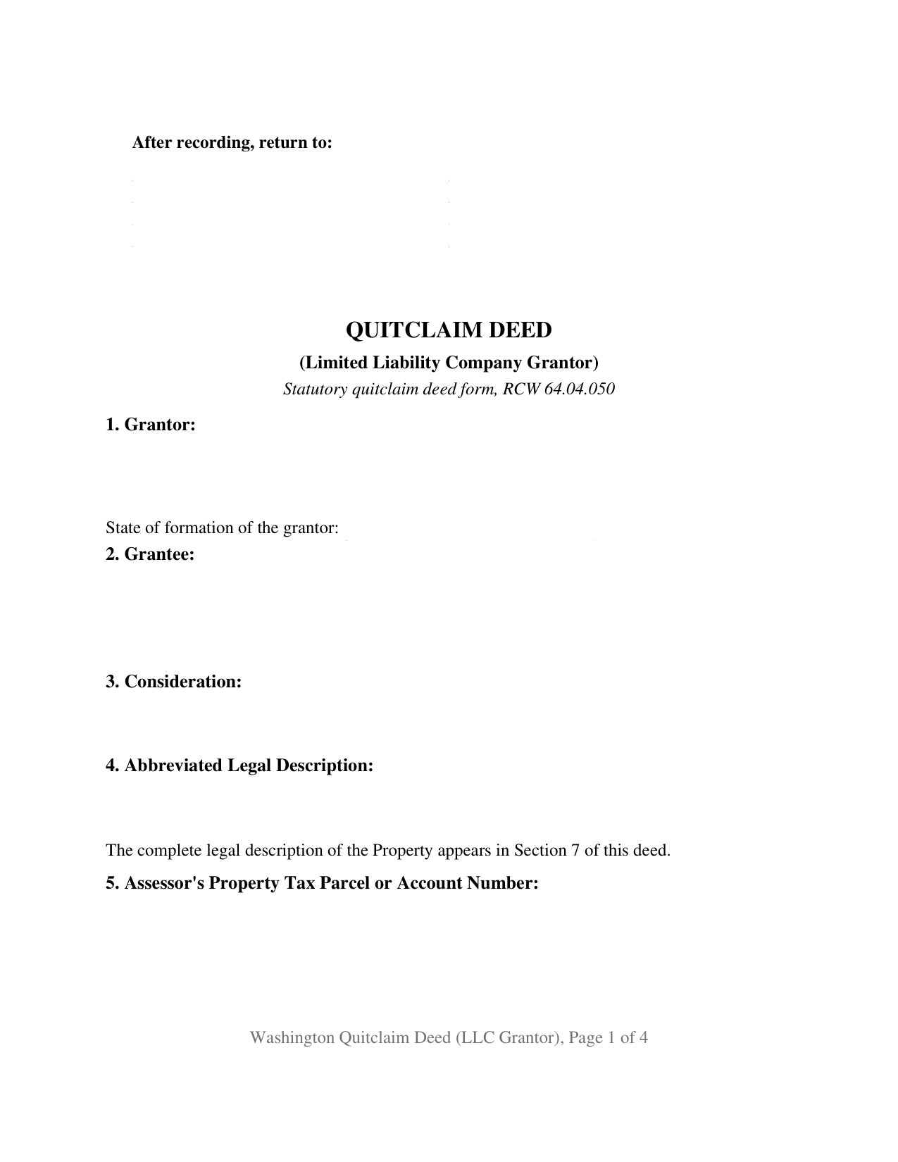 Mason County Quitclaim Deed (LLC Grantor) Form
