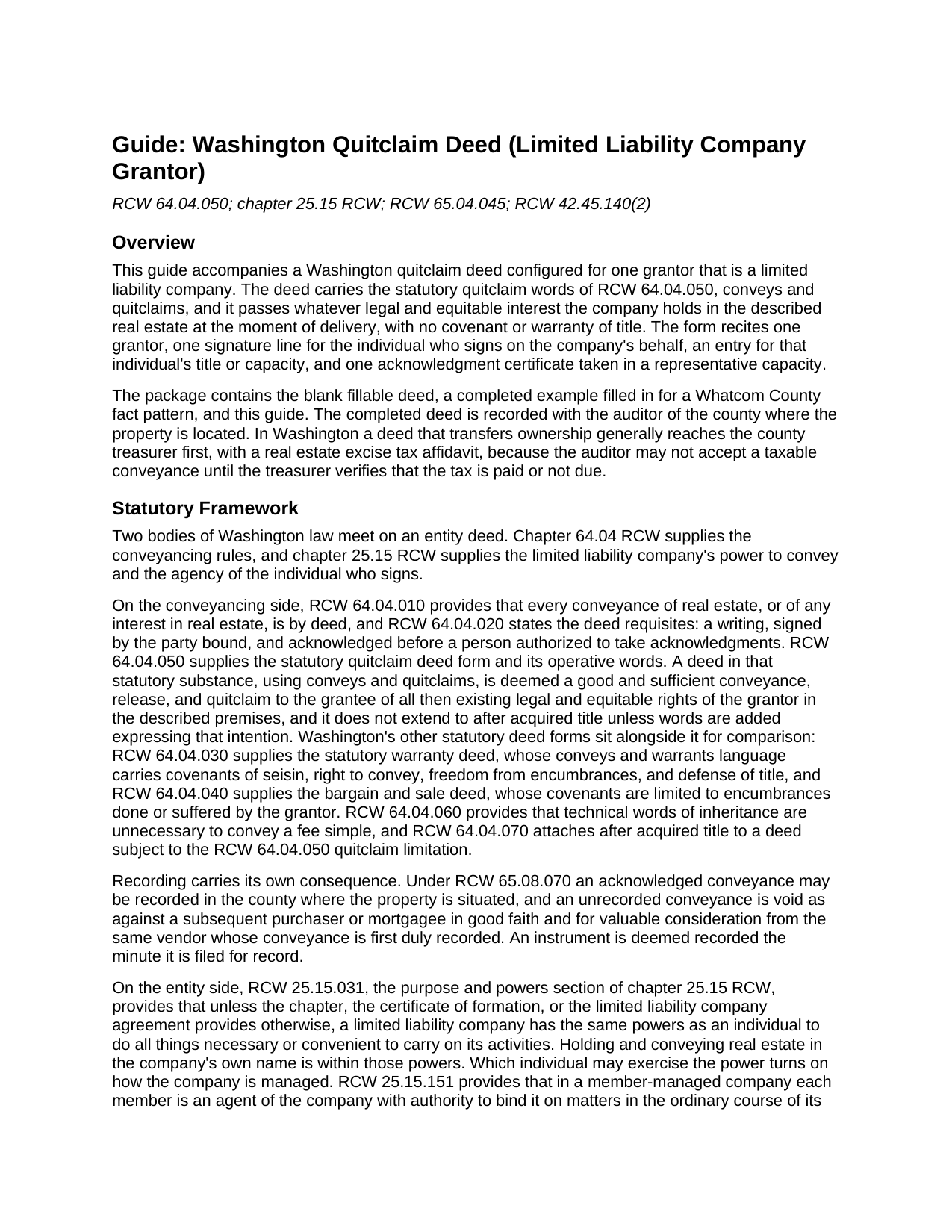 Mason County Quitclaim Deed (LLC Grantor) Guide