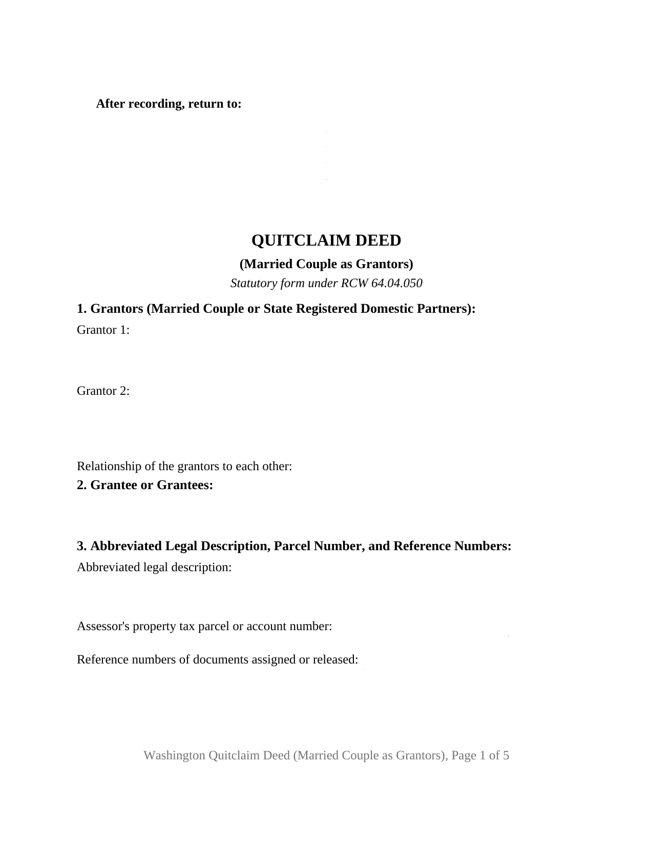 Snohomish County Quitclaim Deed (Married Couple as Grantors) Form