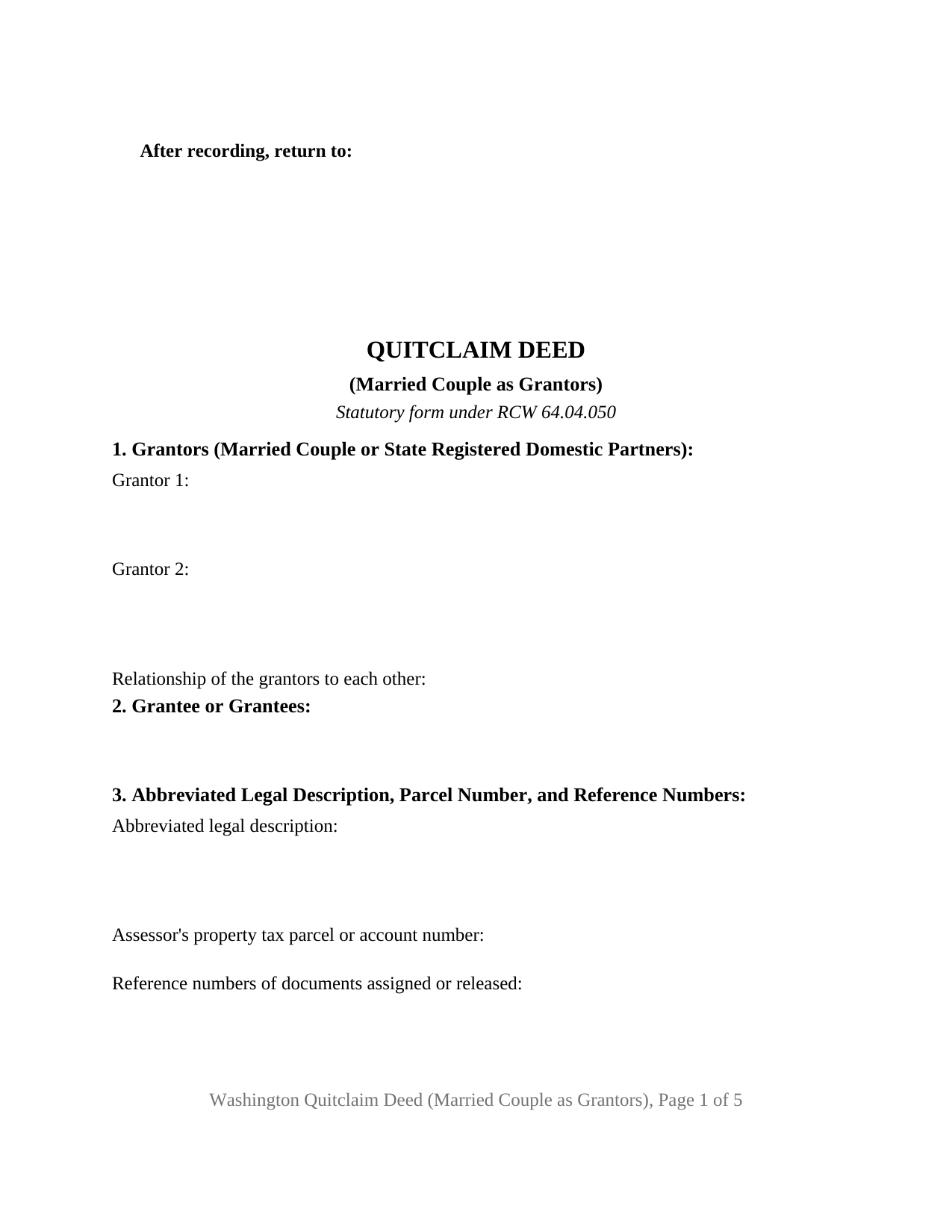 Island County Quitclaim Deed (Married Couple as Grantors) Form