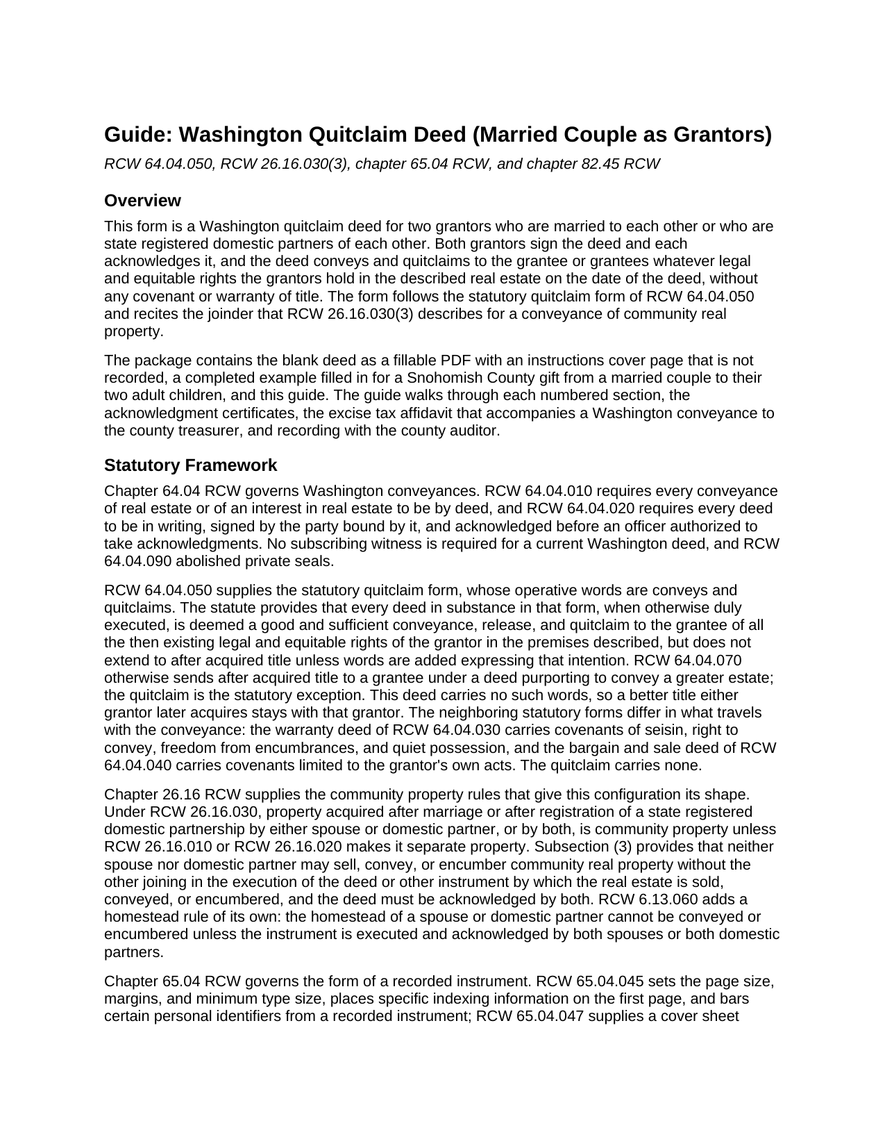 Island County Quitclaim Deed (Married Couple as Grantors) Guide