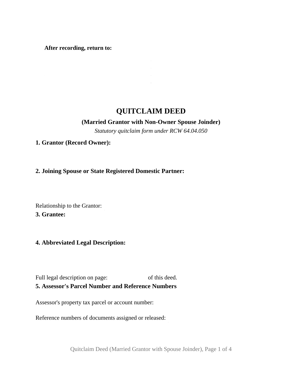 Snohomish County Quitclaim Deed (Married Grantor with Non-Owner Spouse Joinder) Form