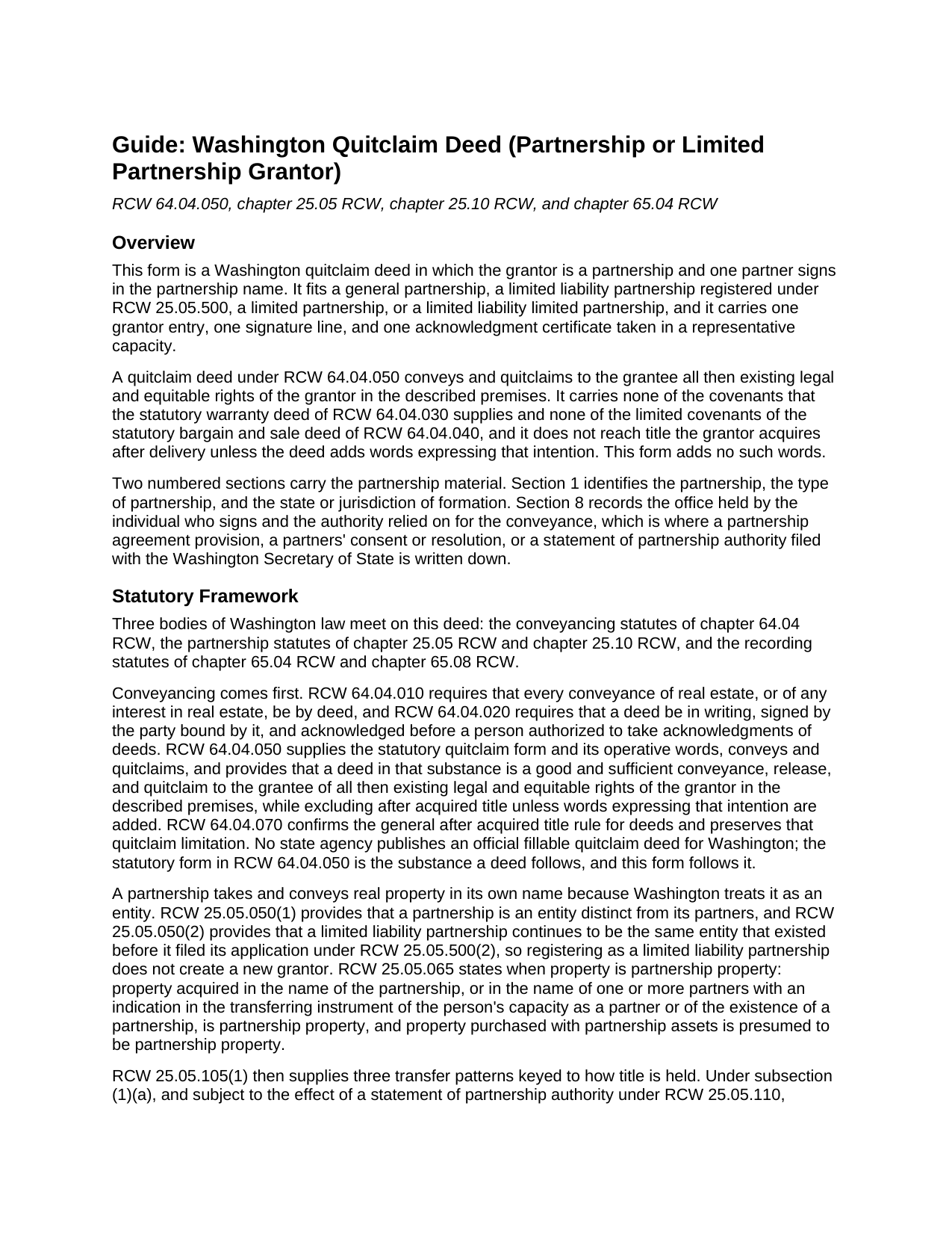 Douglas County Quitclaim Deed (Partnership or Limited Partnership Grantor) Guide
