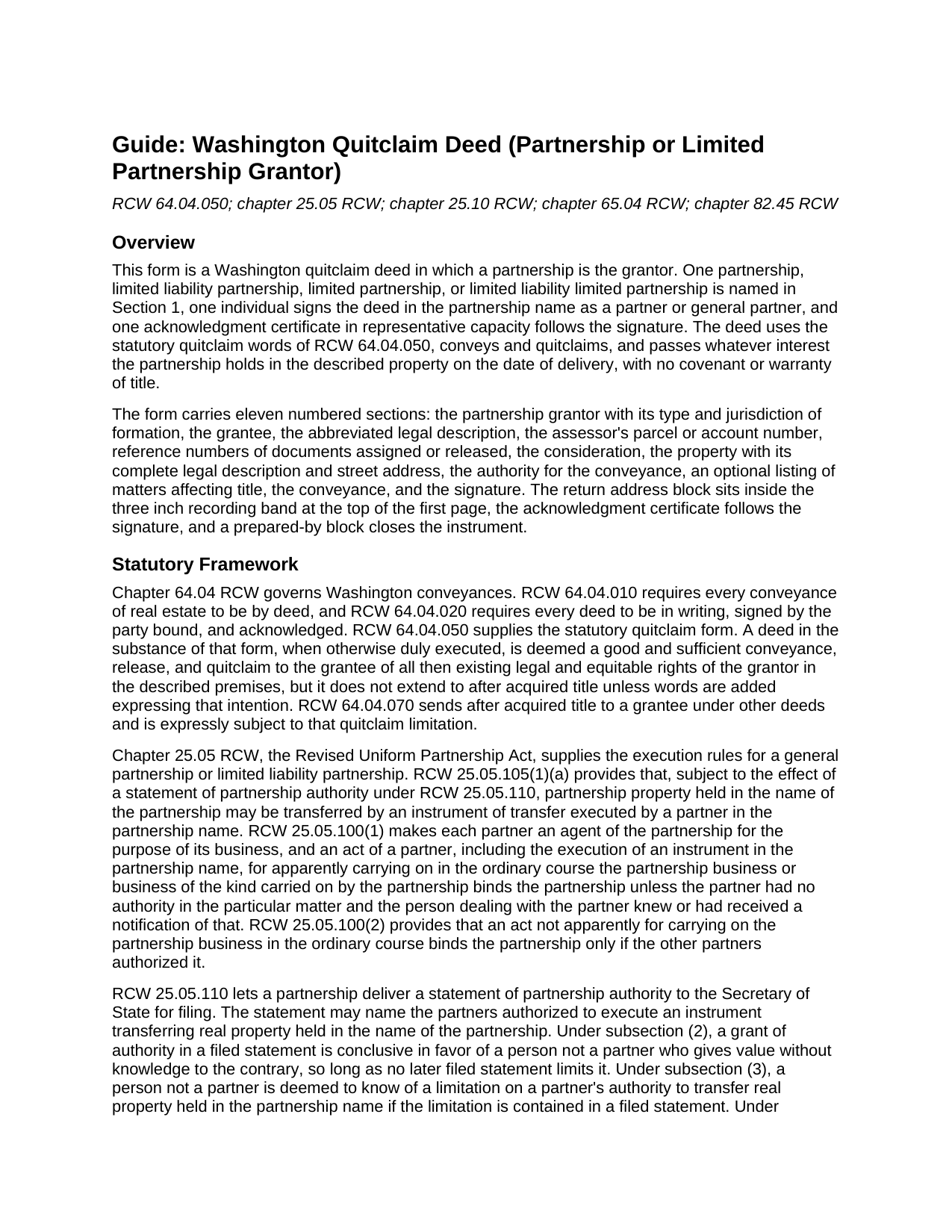 Jefferson County Quitclaim Deed (Partnership or Limited Partnership Grantor) Guide